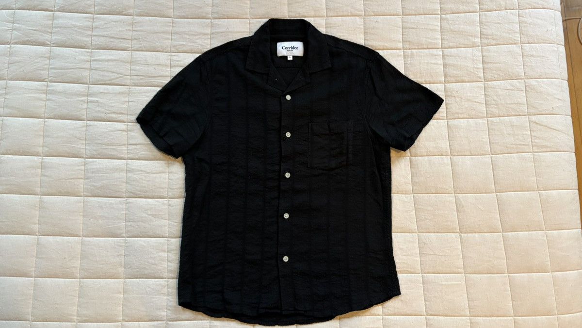 Corridor Camp-Collar Striped Seersucker Shirt