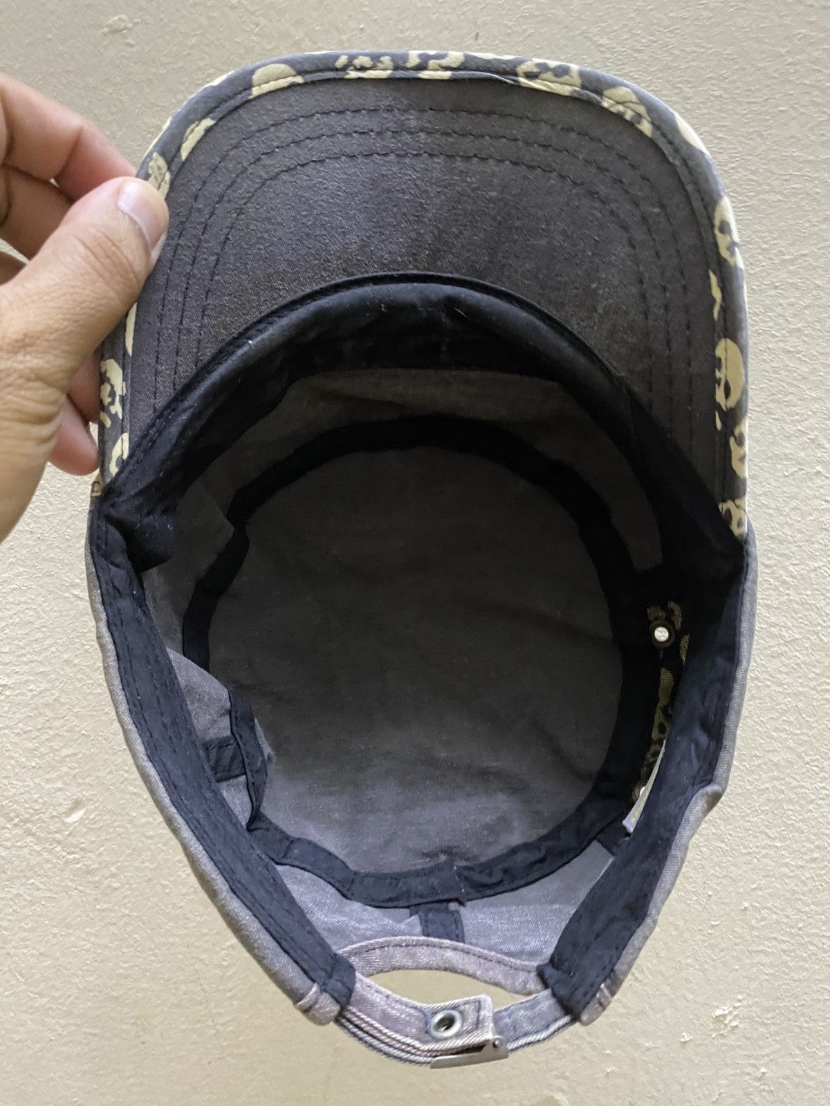 If Six Was Nine Y2K Sun Faded Grey Military Cadet Cap with Skull Print Trim Size ONE SIZE - 6 Thumbnail