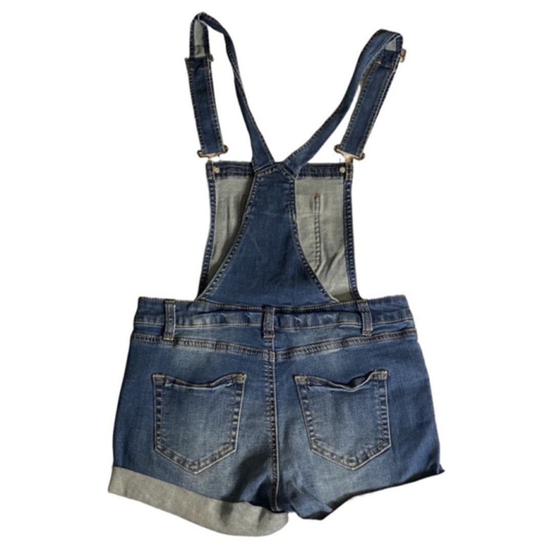 Other Wax Jean Denim Overalls Distressed Rolled Shorts Y2K Grunge Size 24" / US 00 / IT 34 - 6 Thumbnail