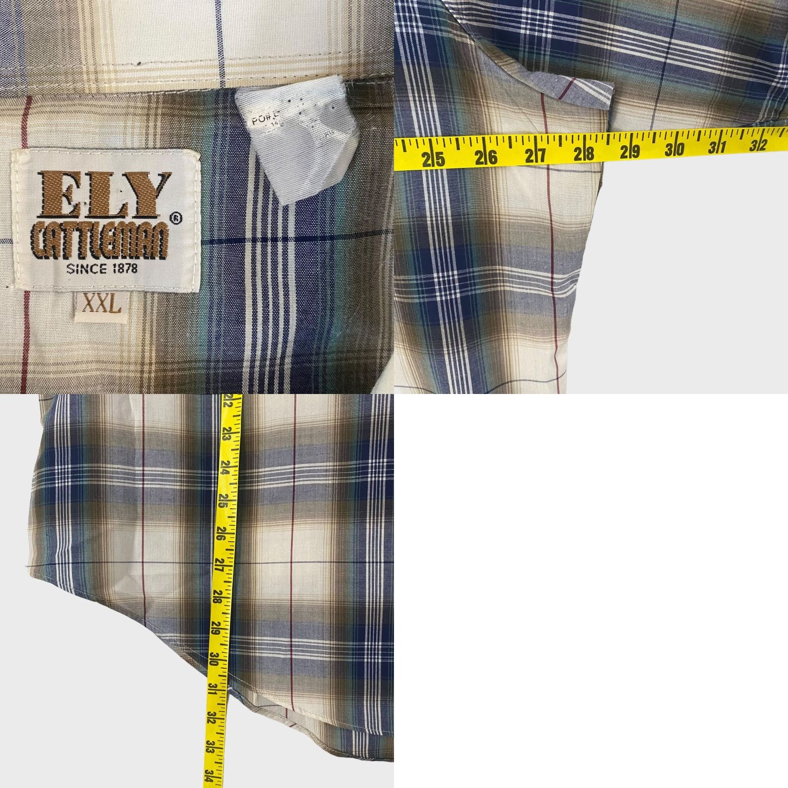 Vintage VINTAGE Ely Cattleman Western Pearl Snap Shirt Short Sleeve Plaid Blue 2XL Mens Size US XXL / EU 58 / 5 - 8 Thumbnail