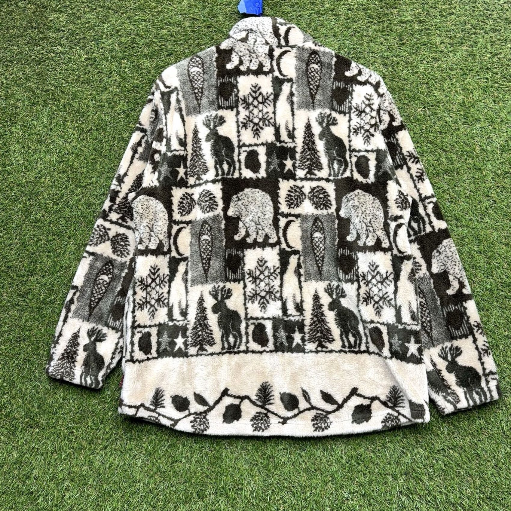 Vintage VINTAGE True Grit Cardigan Sweater Womens L Beige Geometric Moose Graphic Knit 90s Native USA Western Fleece AOP Zip Ladies Size L / US 10 / IT 46 - 2 Thumbnail
