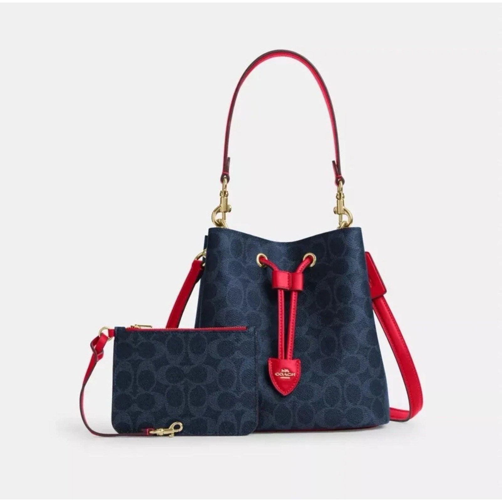 Coach NWT COACH Rowan Bucket Bag CBH07 Denim/Bold Red Crossbody Size ONE SIZE - 6 Thumbnail