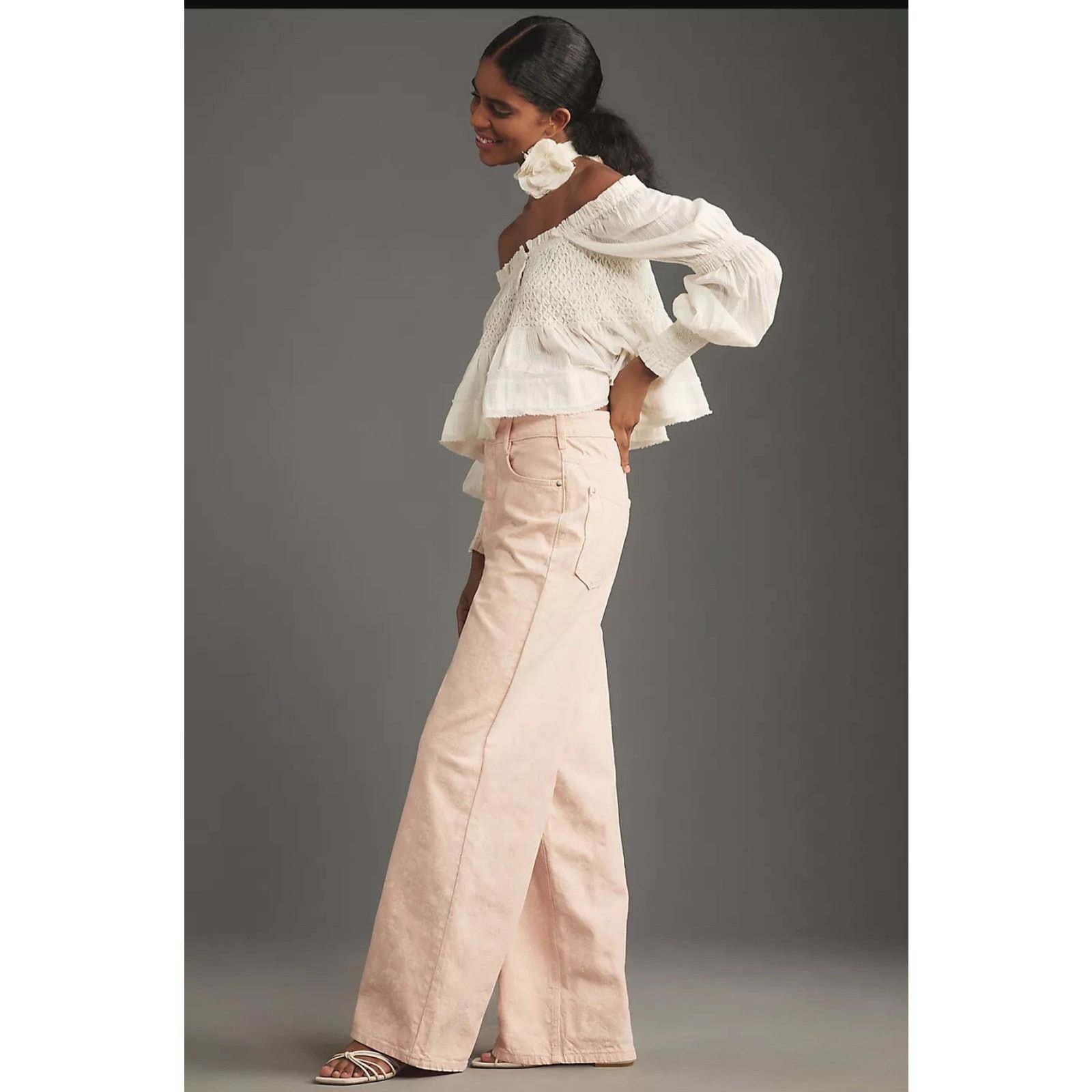 Anthropologie NWT Pilcro Flocked A-Line High-Rise Wide-Leg Jeans $148 23T Size 23" - 5 Thumbnail