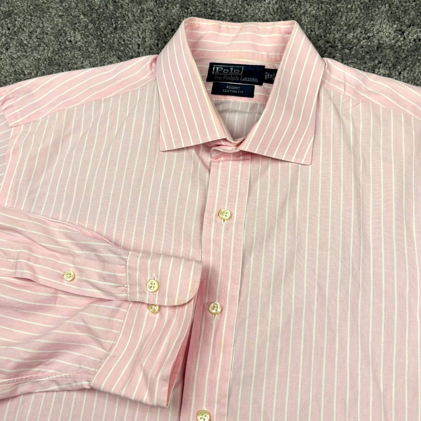 Polo Ralph Lauren VINTAGE Polo Ralph Lauren Shirt Mens 18 36/36 Pink White Stripe Regent Custom Fit Shirt Men Pink Stripe OLD? Size US XXL / EU 58 / 5 - 2 Thumbnail