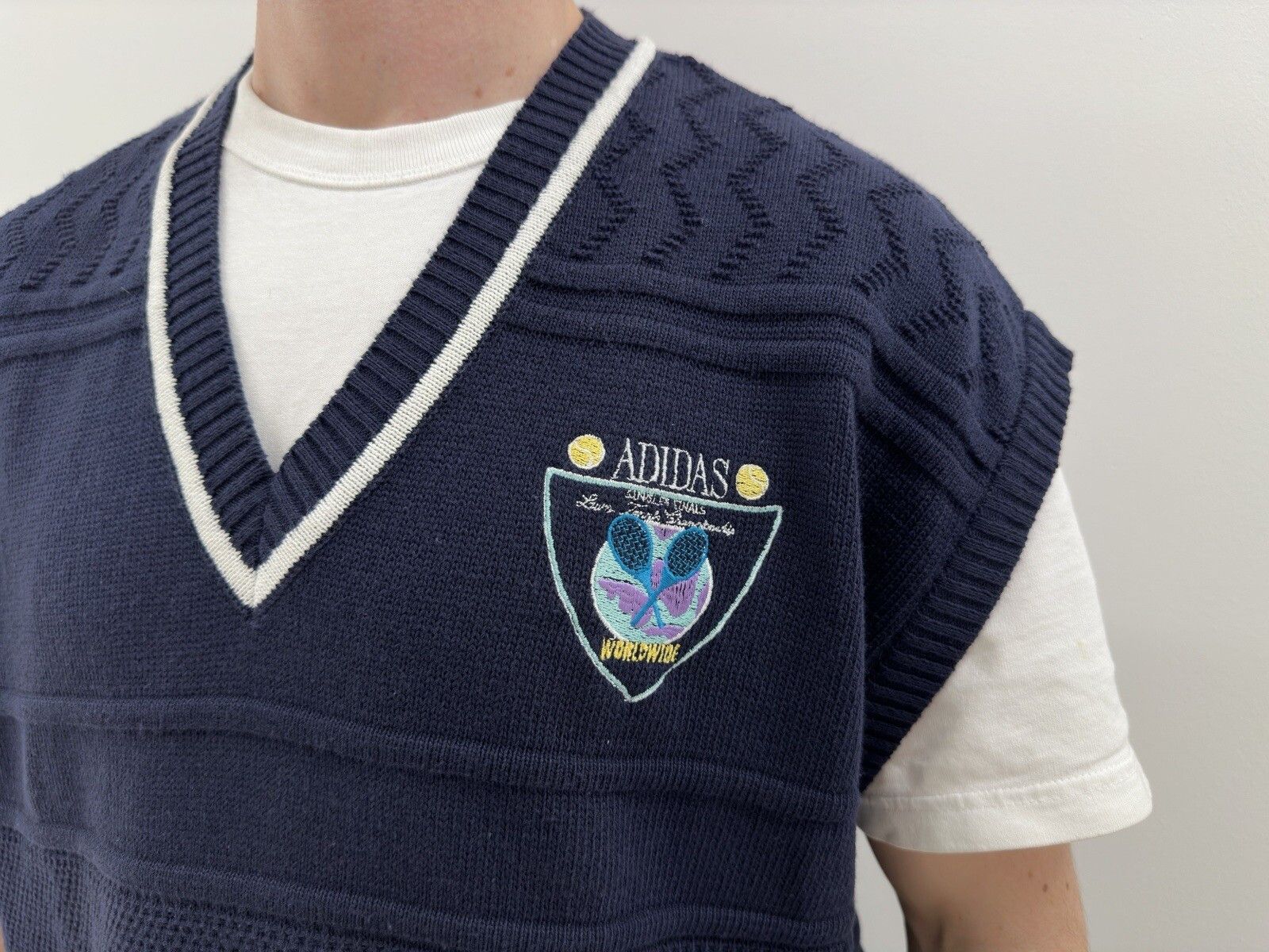 Adidas VINTAGE 1980s ADIDAS TENNIS KNIT VEST MENS made West Germany Size US L / EU 52-54 / 3 - 5 Thumbnail