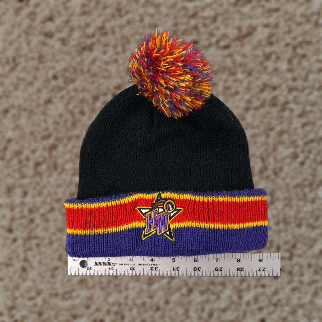 Vintage Harlem Wizards Beanie Black Red Purple Stripe Acrylic Pom Adult One Size Size ONE SIZE - 1 Thumbnail