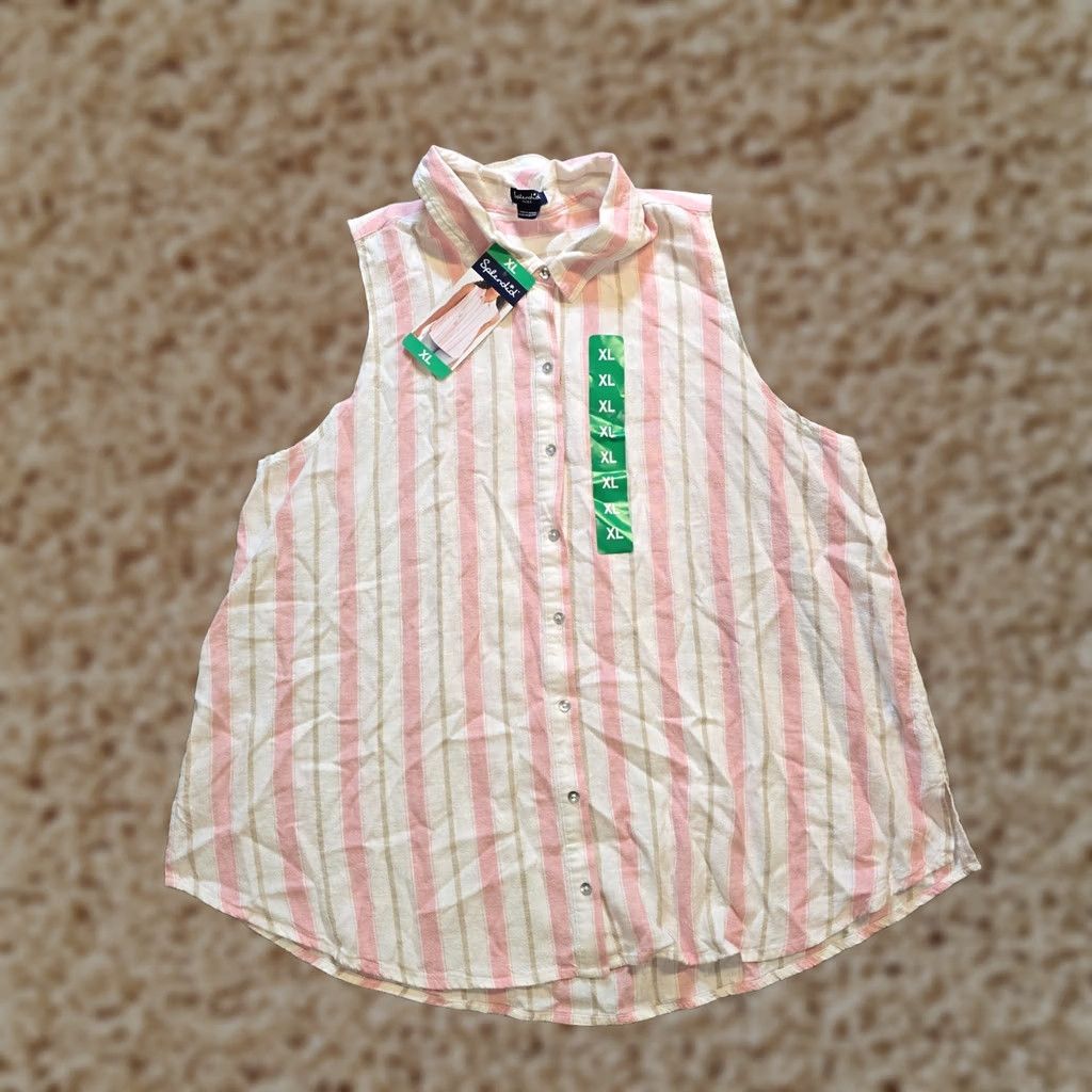 Splendid Splendid Tank Women XL Pink Stripe Linen Blend Sleeveless Button Casual VINTAGE? No Size XL / US 12-14 / IT 48-50 - 1 Thumbnail
