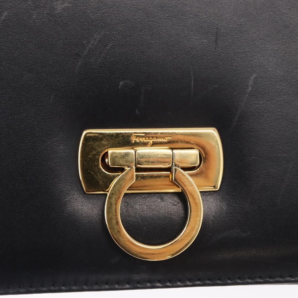 Salvatore Ferragamo Gancini Shoulder Bag Leather Navy Gold A