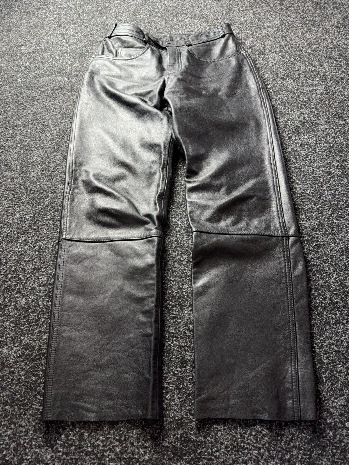 Genuine Leather Leather Biker MOTO Rock Punk Opium Chrome Style Pants Black Size US 31 - 1 Thumbnail