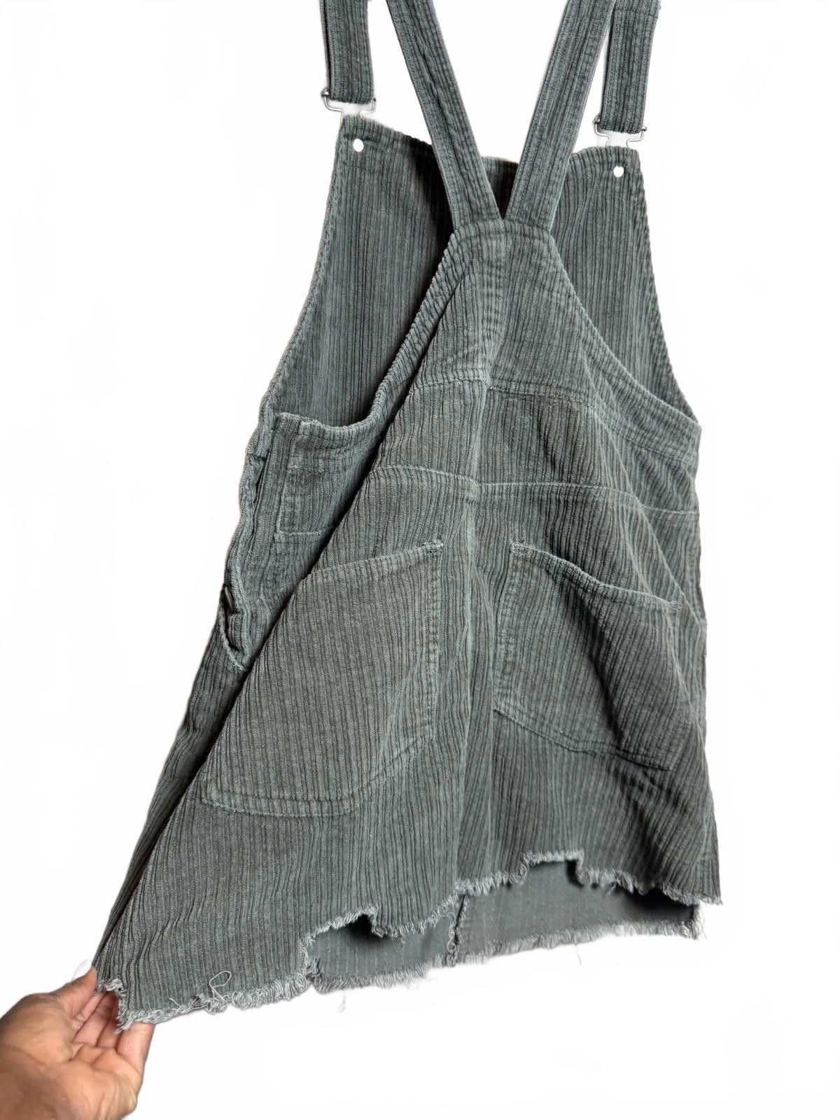 Designer Cute Chic Green Corduroy Overall Dress Size L / US 10 / IT 46 - 2 Thumbnail