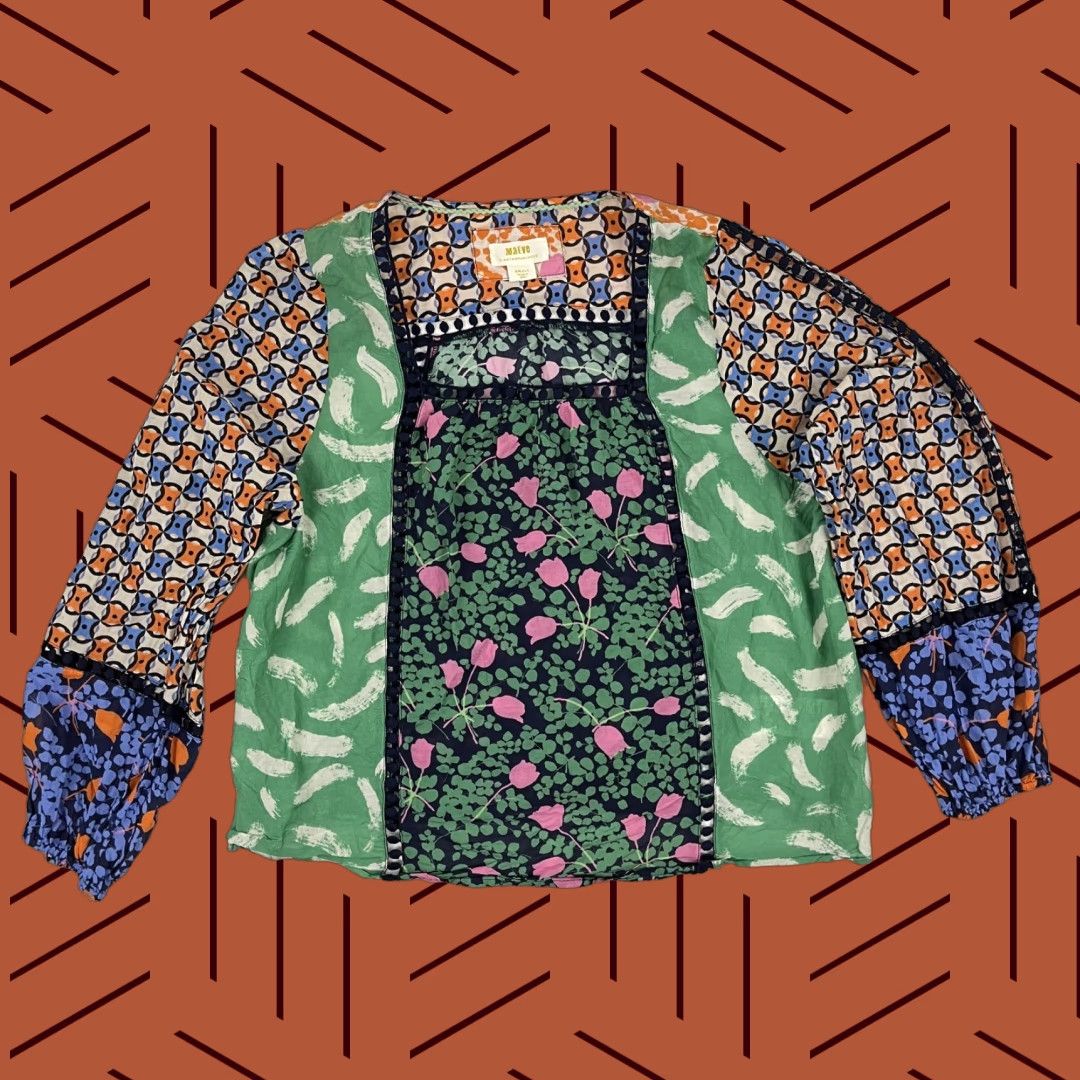 Vintage Maeve by Anthropologie Blouse Womens Small Floral Boho Patchwork Artsy Peasant Size S / US 4 / IT 40 - 1 Thumbnail