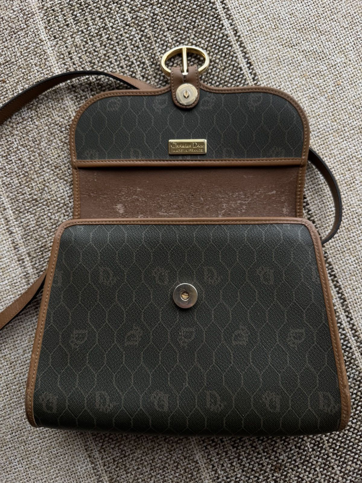 Dior Christian Dior Vintage Khaki Honeycomb Canvas Leather Bag Size ONE SIZE - 10 Thumbnail