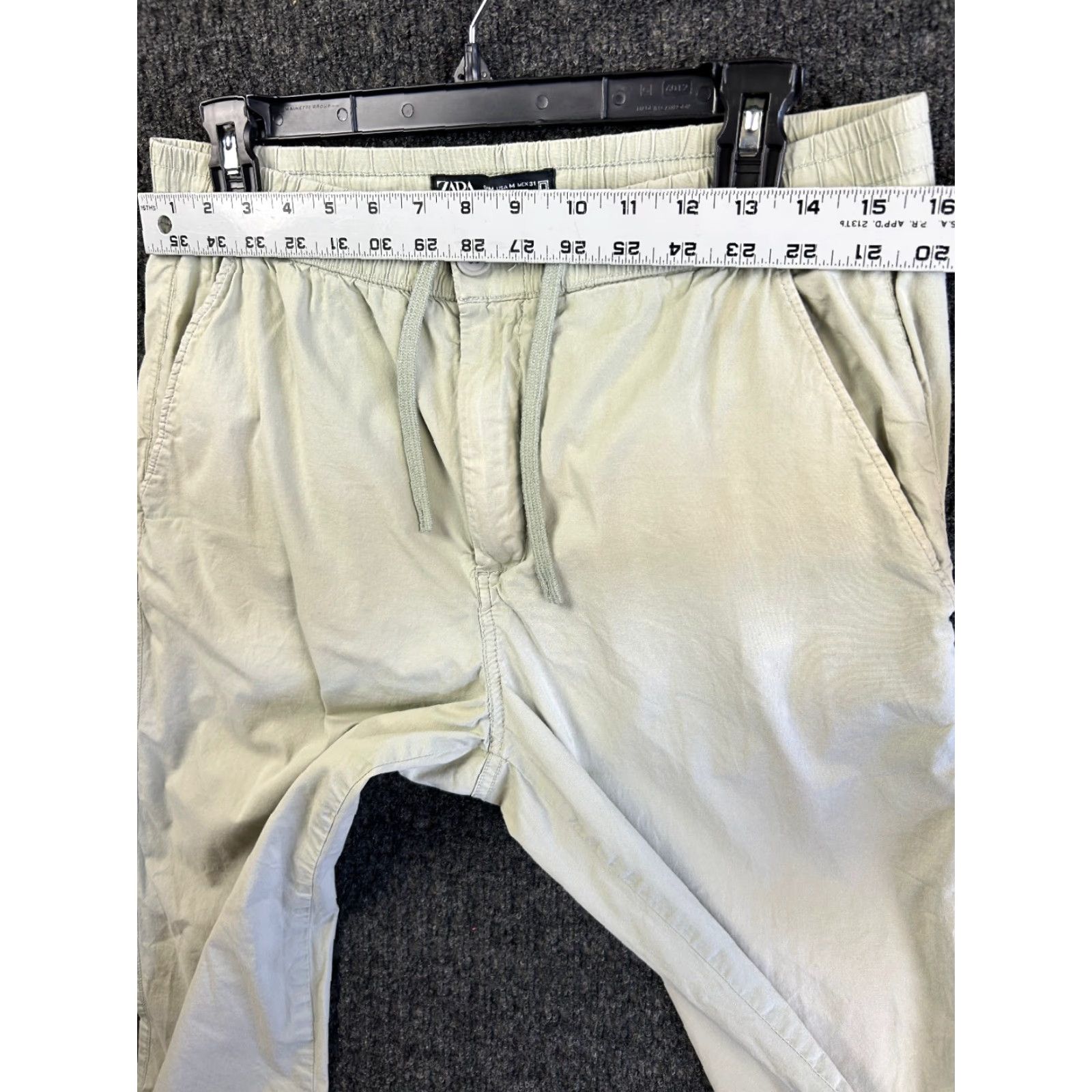 Zara ZARA DNWR Denimwear Joggers Pants Mens M 31 Green Drawstring Solid Casual Travel Regular Slim Tapered Logo Pockets Cotton Light Green 90s City Hipster Size US 31 - 5 Thumbnail