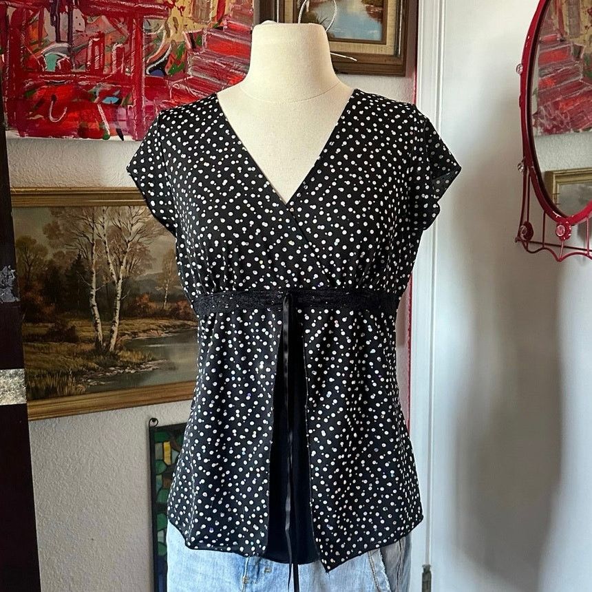 Other no brand sequin black white polka dot blouse Size L / US 10 / IT 46 - 1 Thumbnail