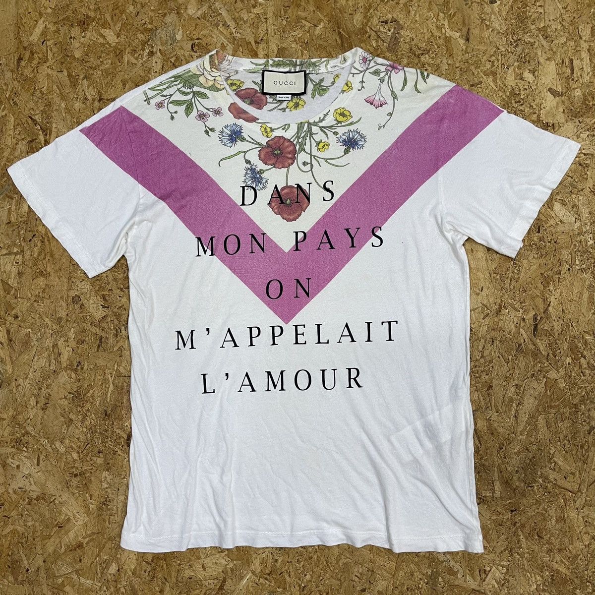 Gucci × Luxury GUCCI WHITE PINK FLORAL GRAPHIC LUXURY T SHIRT 