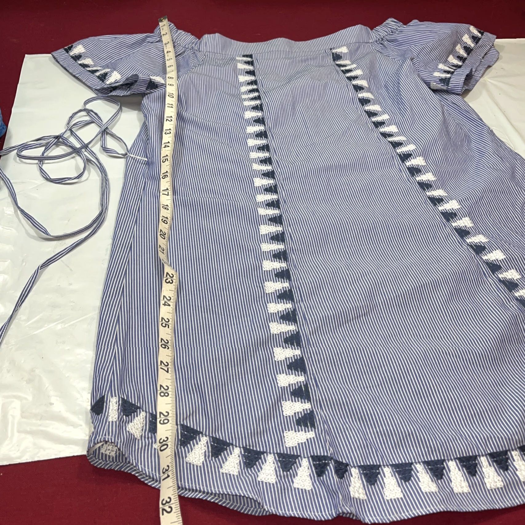Vintage Stella & Dot Navy Blue DRESS White Striped Embroidery, Off Shoulder Straps L XL Size XL / US 12-14 / IT 48-50 - 7 Thumbnail