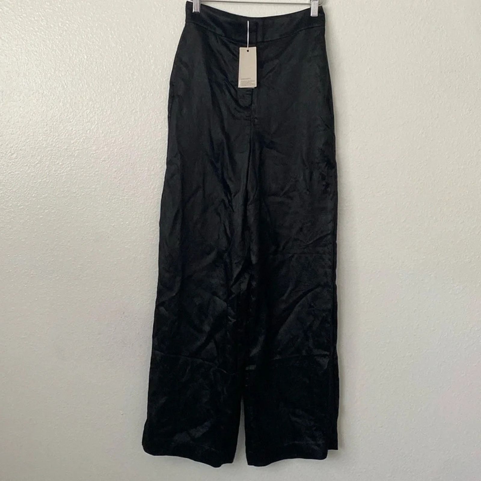 NWT Boden 6 High Rise Satin Palazzo Pants in Black