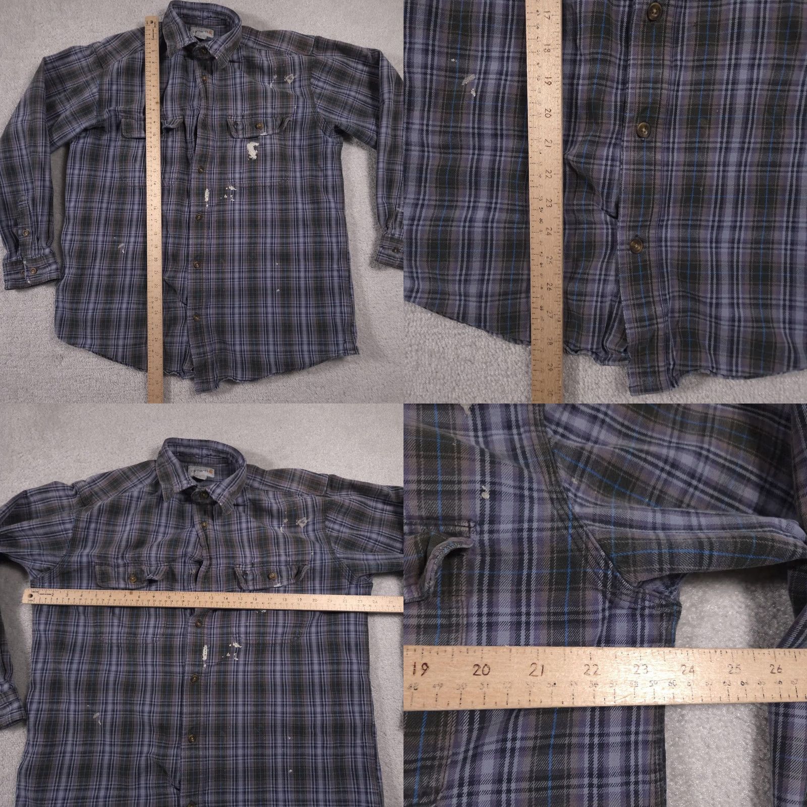 Carhartt VINTAGE Carhartt Shirt Mens Large Blue Gray Plaid Flannel Workwear Distressed Paint Size US L / EU 52-54 / 3 - 9 Thumbnail