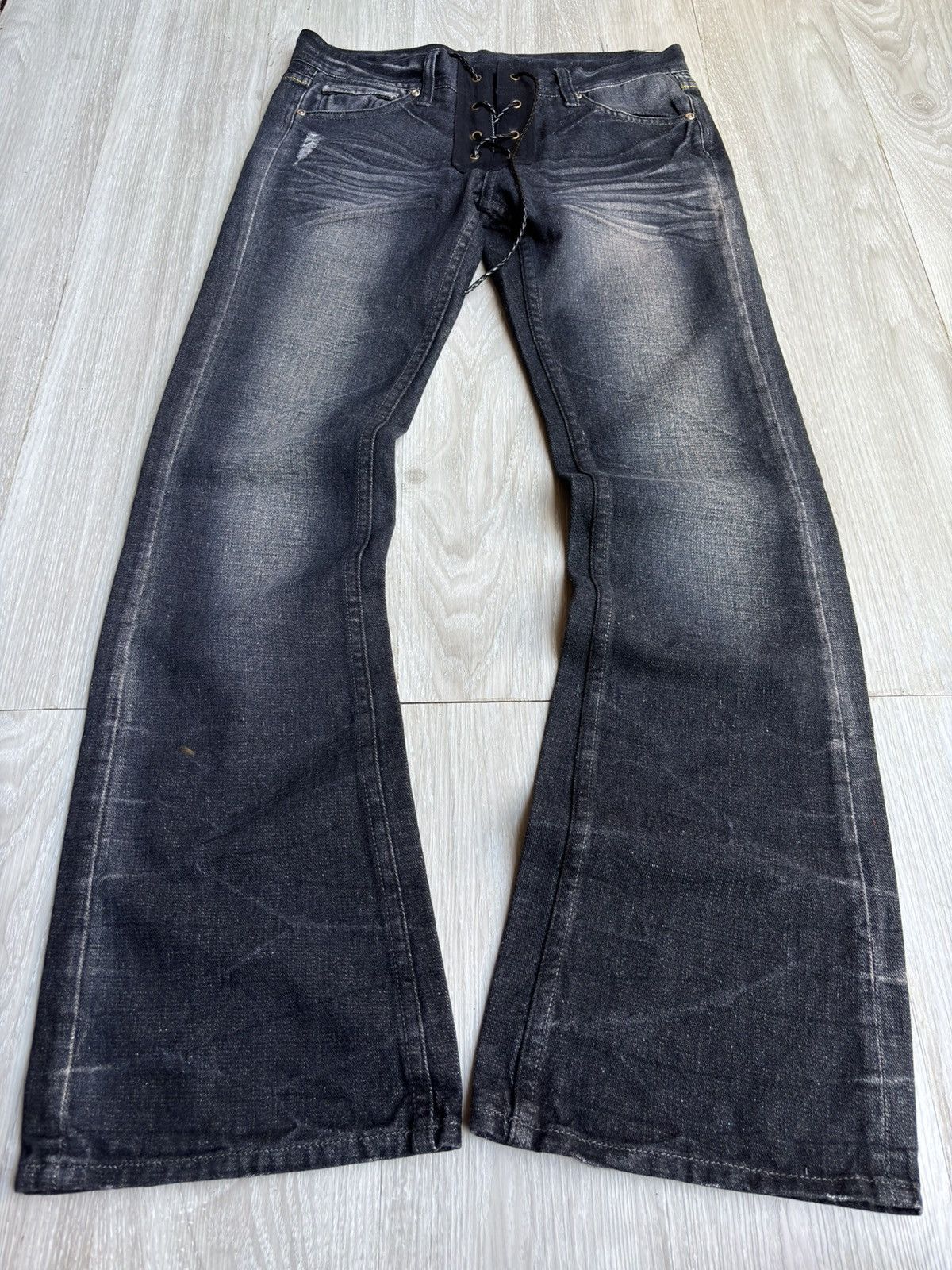 Japanese Brand VERTGARMENTS lace up flare jeans Size US 29 - 1 Thumbnail