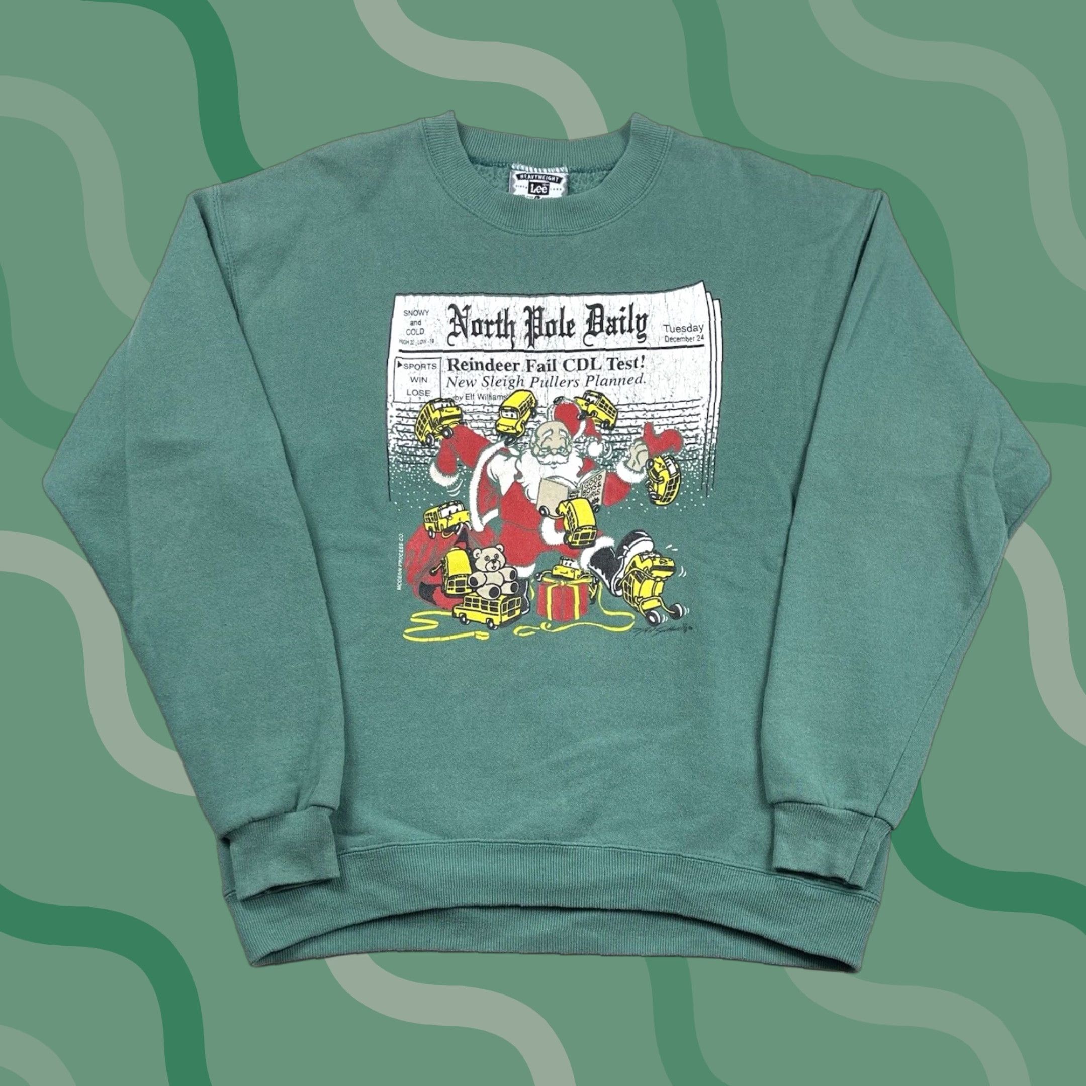 Lee VINTAGE Lee Sweatshirt Crewneck Christmas Santa School Bus North Pole Blue L Mens Size US L / EU 52-54 / 3 - 1 Thumbnail