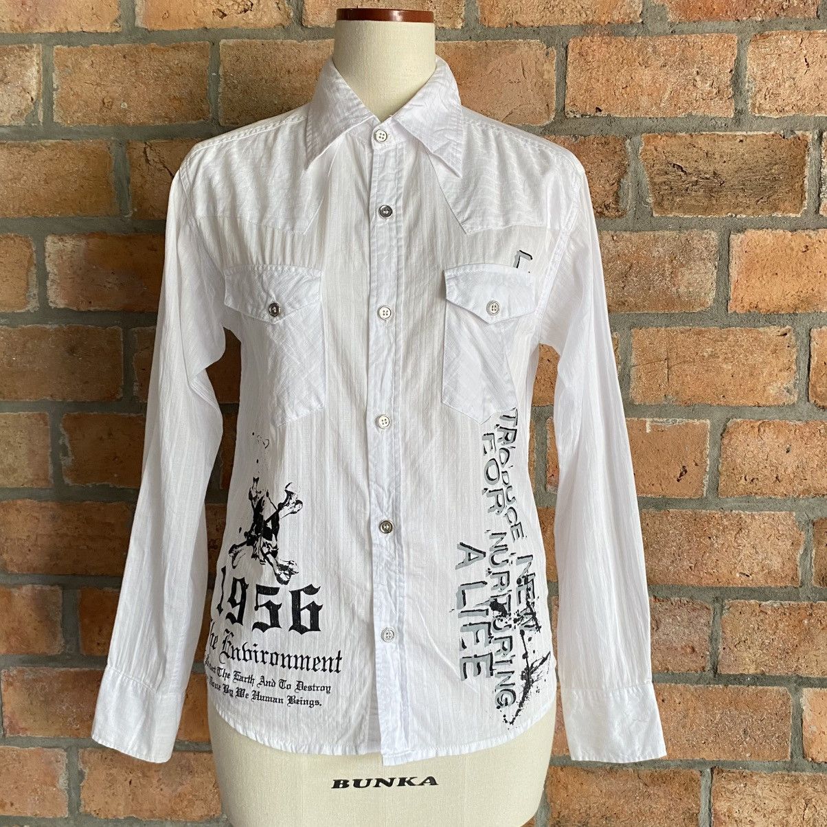 Japanese Brand Wild Life Y2K Punk White Graphic Print Shirt Size M / US 6-8 / IT 42-44 - 14 Thumbnail