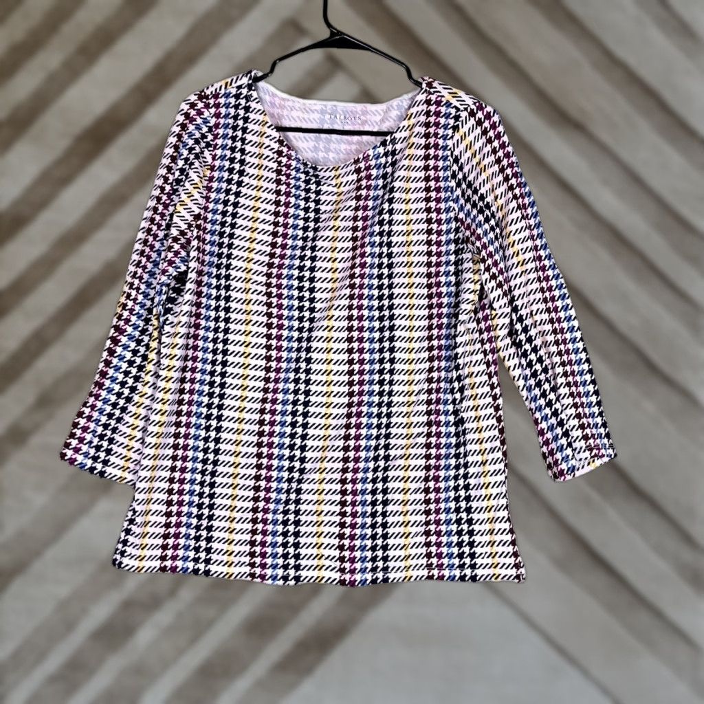 Talbots Talbots Womens Shirt Multicolor Houndstooth 3/4 Sleeve Stretch Large Size L / US 10 / IT 46 - 1 Thumbnail