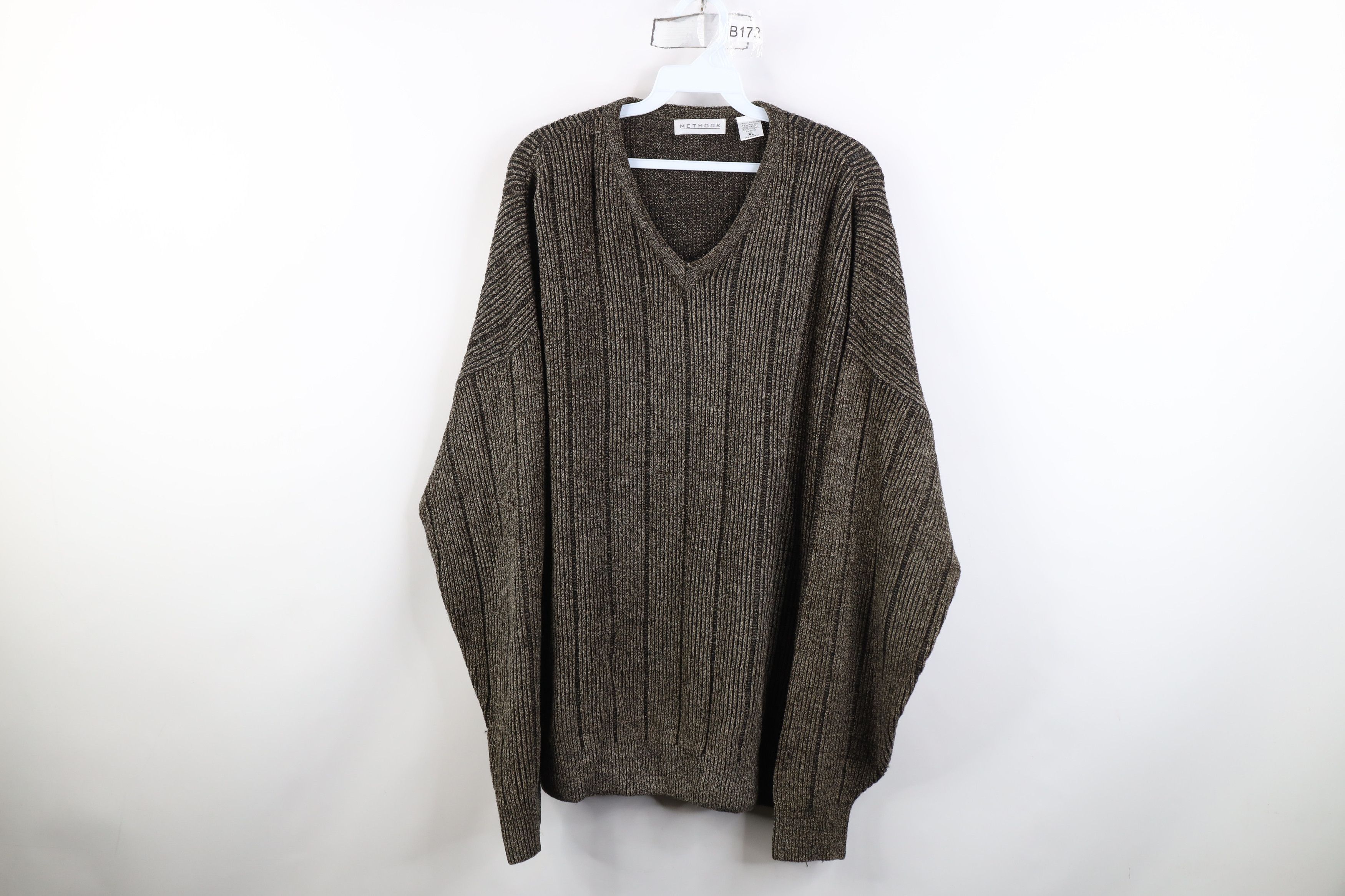 Vintage Vintage 90s Streetwear Ribbed Knit V-Neck Sweater Brown Size US XL / EU 56 / 4 - 1 Thumbnail