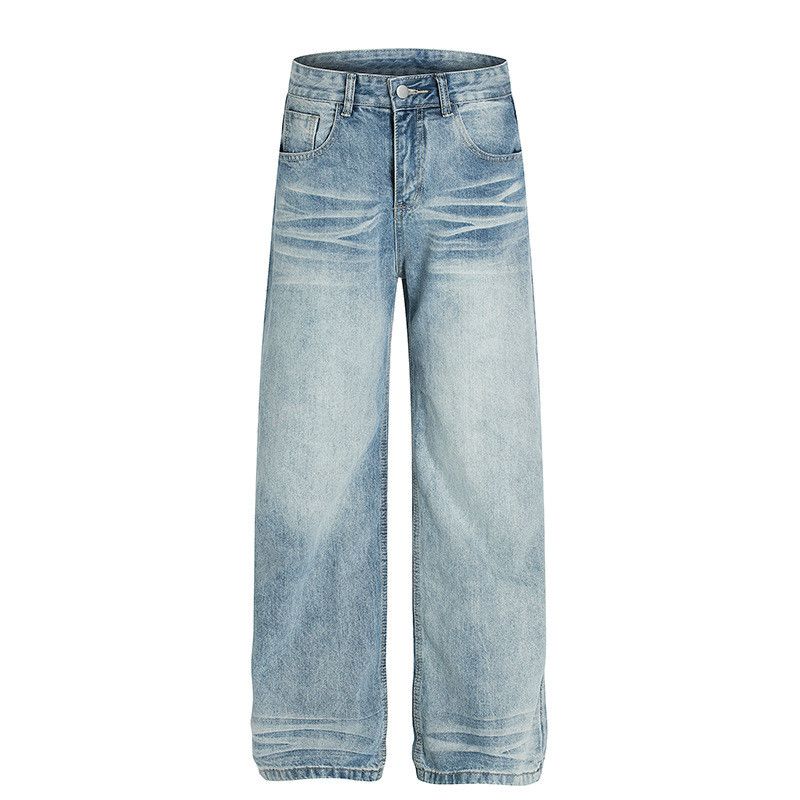 Jean Washed distressed men's retro loose straight leg jeans Size US 32 / EU 48 - 1 Thumbnail