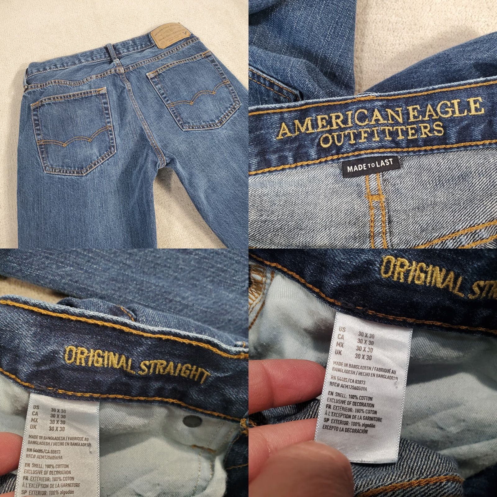 American Eagle Outfitters American Eagle Jeans Mens 30x30 Blue Denim Straight Leg Faded Dark Wash Original Logo Size US 30 / EU 46 - 8 Thumbnail