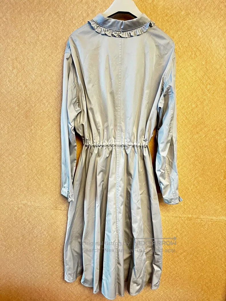 Hermes Hermes Glacier Blue Ruffle Collar Waist Cinched Dress Coat Size XS / US 0-2 / IT 36-38 - 2 Thumbnail