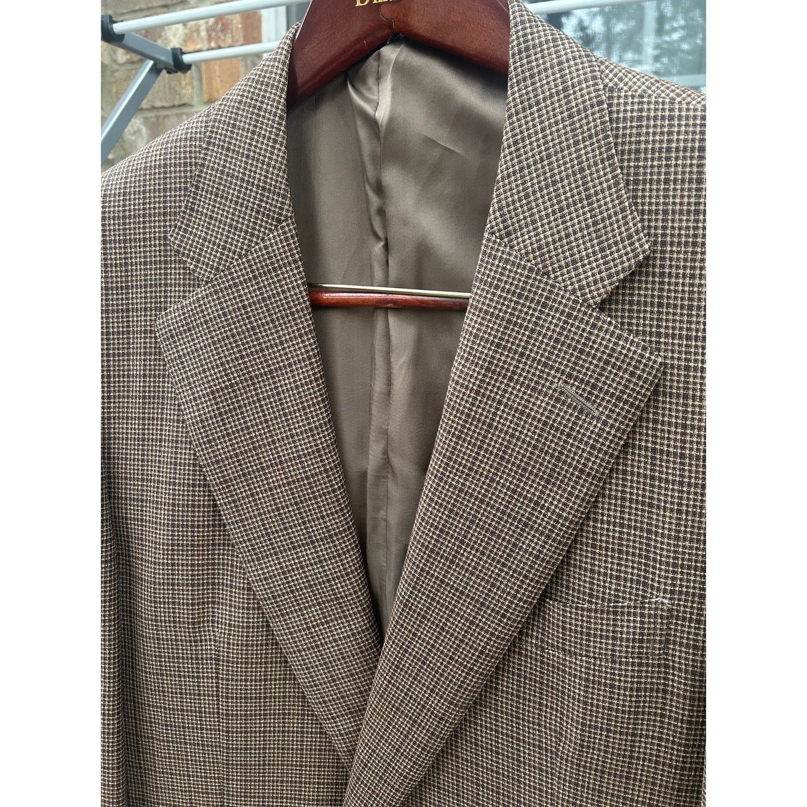 Ermenegildo Zegna Ermenegildo Zegna Blazer Brown Micro Check 100% Wool Size 54 Size 44R - 2 Thumbnail