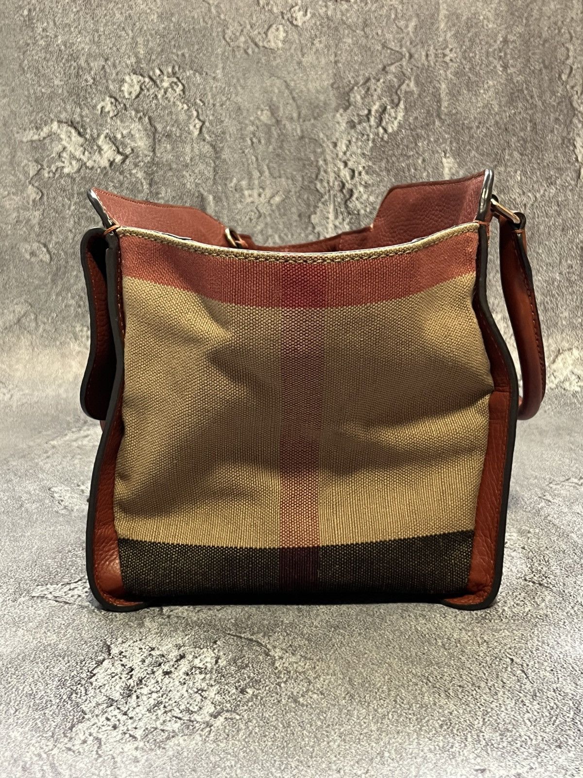 Burberry Burberry Brown Check Canvas/Leather Tote Bag Size ONE SIZE - 4 Thumbnail