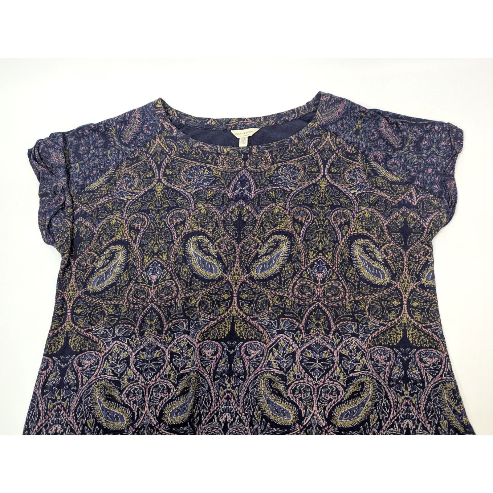 Lucky Brand Lucky Brand Shirt Womens 1X Blue Paisley Short Sleeve Tee Boho Casual Size XL / US 12-14 / IT 48-50 - 7 Thumbnail