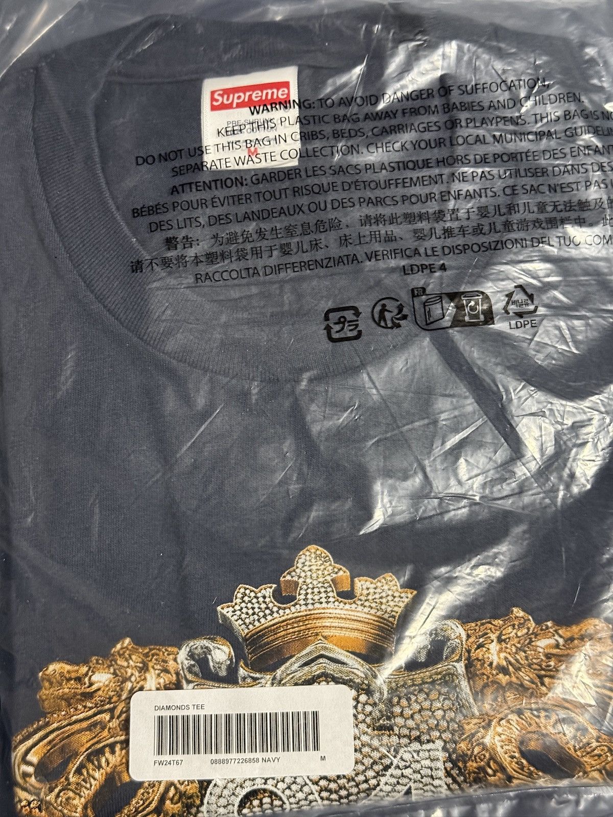 Supreme Supreme Diamonds Tee Navy Fw24 Size US M / EU 48-50 / 2 - 4 Thumbnail