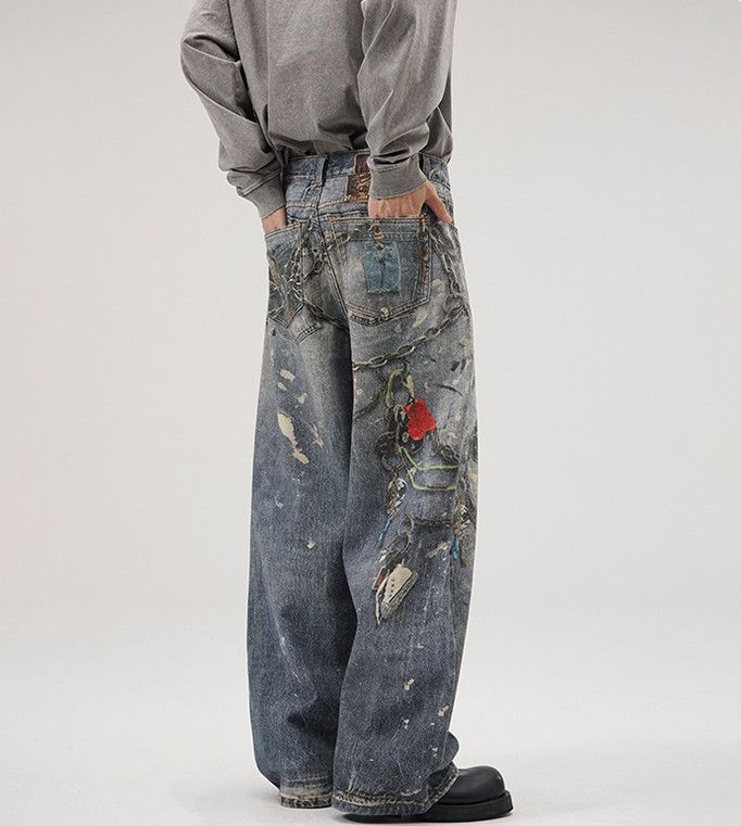 Jean Men's loose straight baggy digital retro jeans Size US 32 / EU 48 - 4 Thumbnail