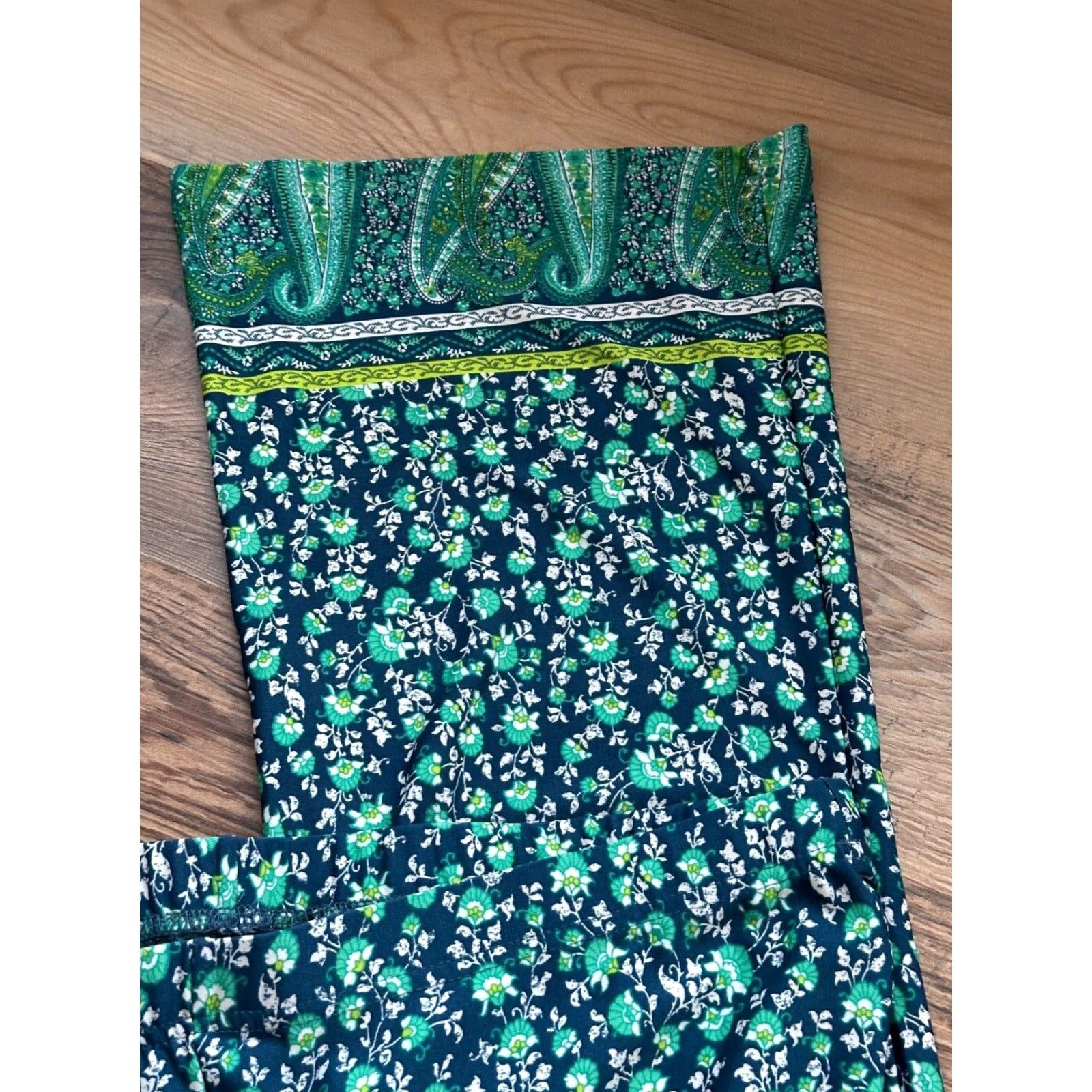Vintage New Directions Womens XL Blue Floral Wide Leg Pants Elastic Waist Boho Knit Size 40" / US 18 - 3 Thumbnail