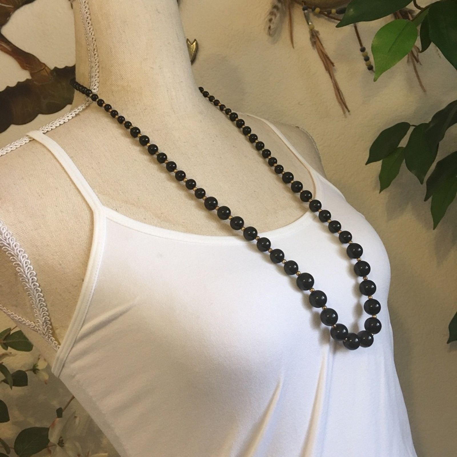 Vintage Vintage 80s-90s black graduated bead necklace Size ONE SIZE - 2 Thumbnail