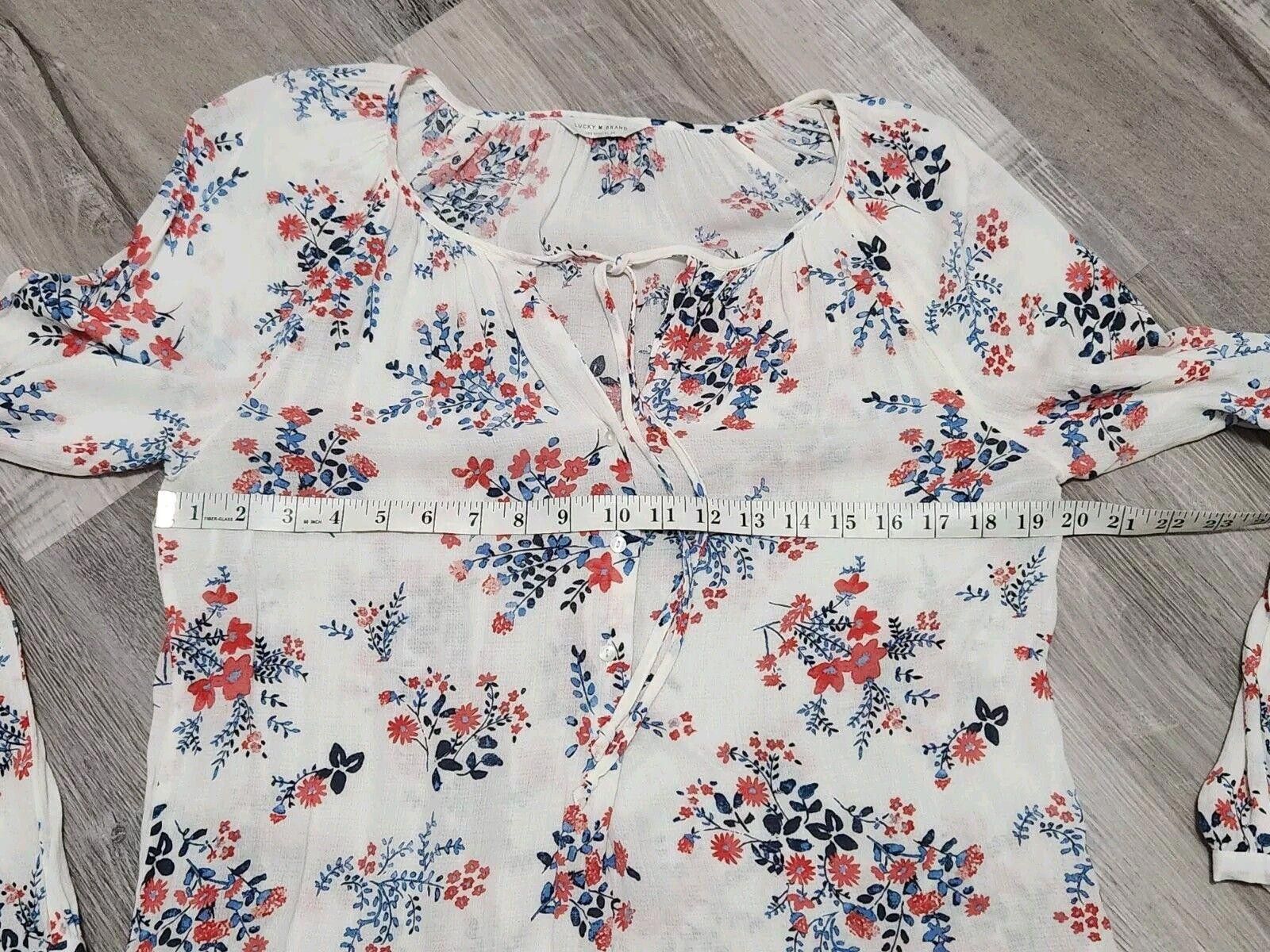 Lucky Brand Lucky Brand Top Medium White Long Sleeve V Neck Peasant Boho Size M / US 6-8 / IT 42-44 - 8 Thumbnail