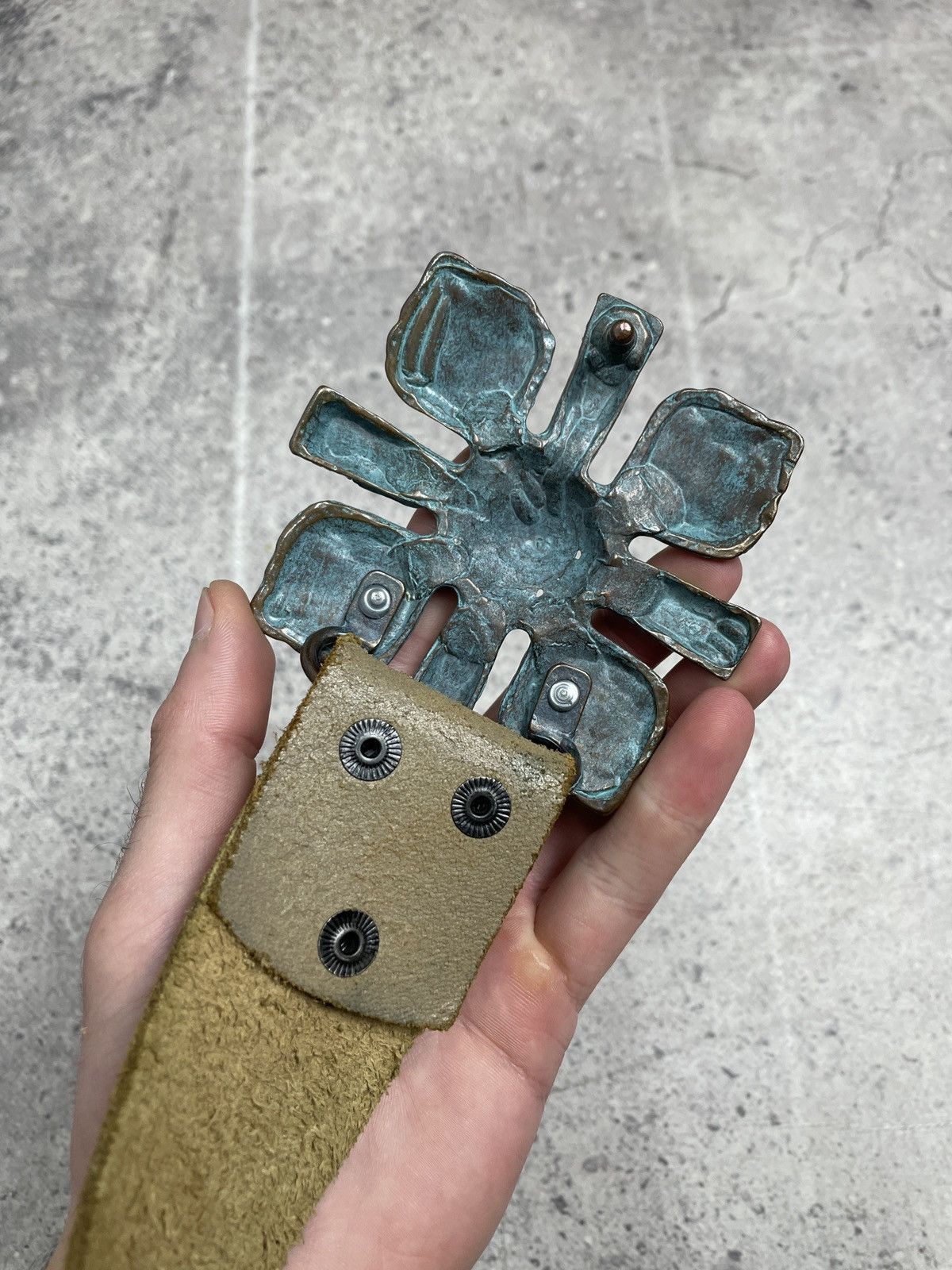 If Six Was Nine Vintage Leather Belt Y2K Rhinestones Punk Metal Avant Garde Size 30 - 5 Thumbnail