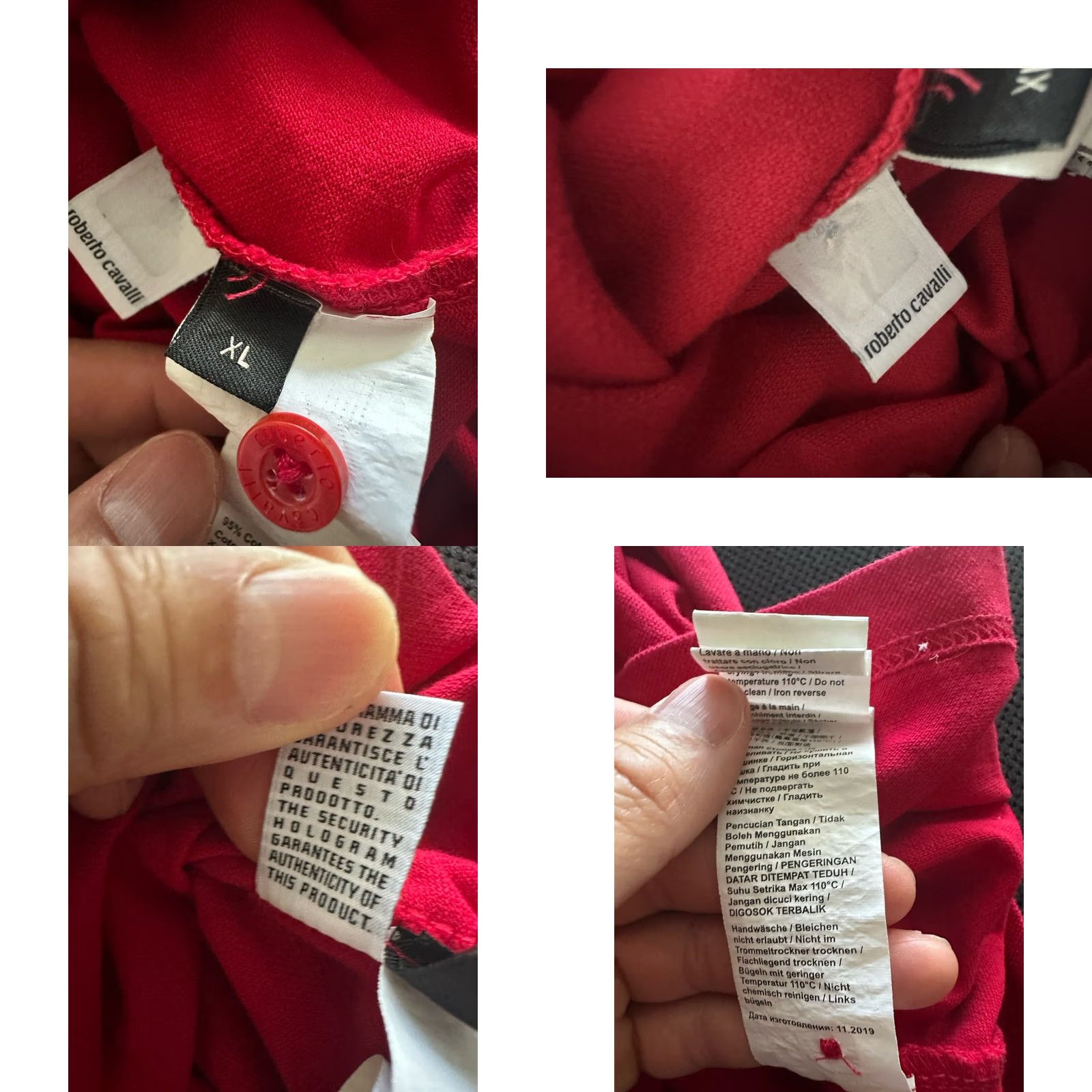 Roberto Cavalli Roberto Cavalli Shirt Mens XL Red Spellout Authentic Chest Pocket Polo Men SIze Size US XL / EU 56 / 4 - 8 Thumbnail