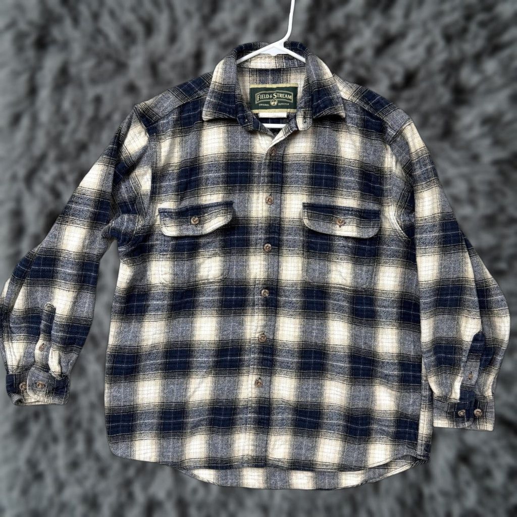 Vintage VINTAGE Field & Stream Flannel Shirt Mens 44 Blue Tan Plaid Button Up Workwear Outdoors Size US XXL / EU 58 / 5 - 1 Thumbnail