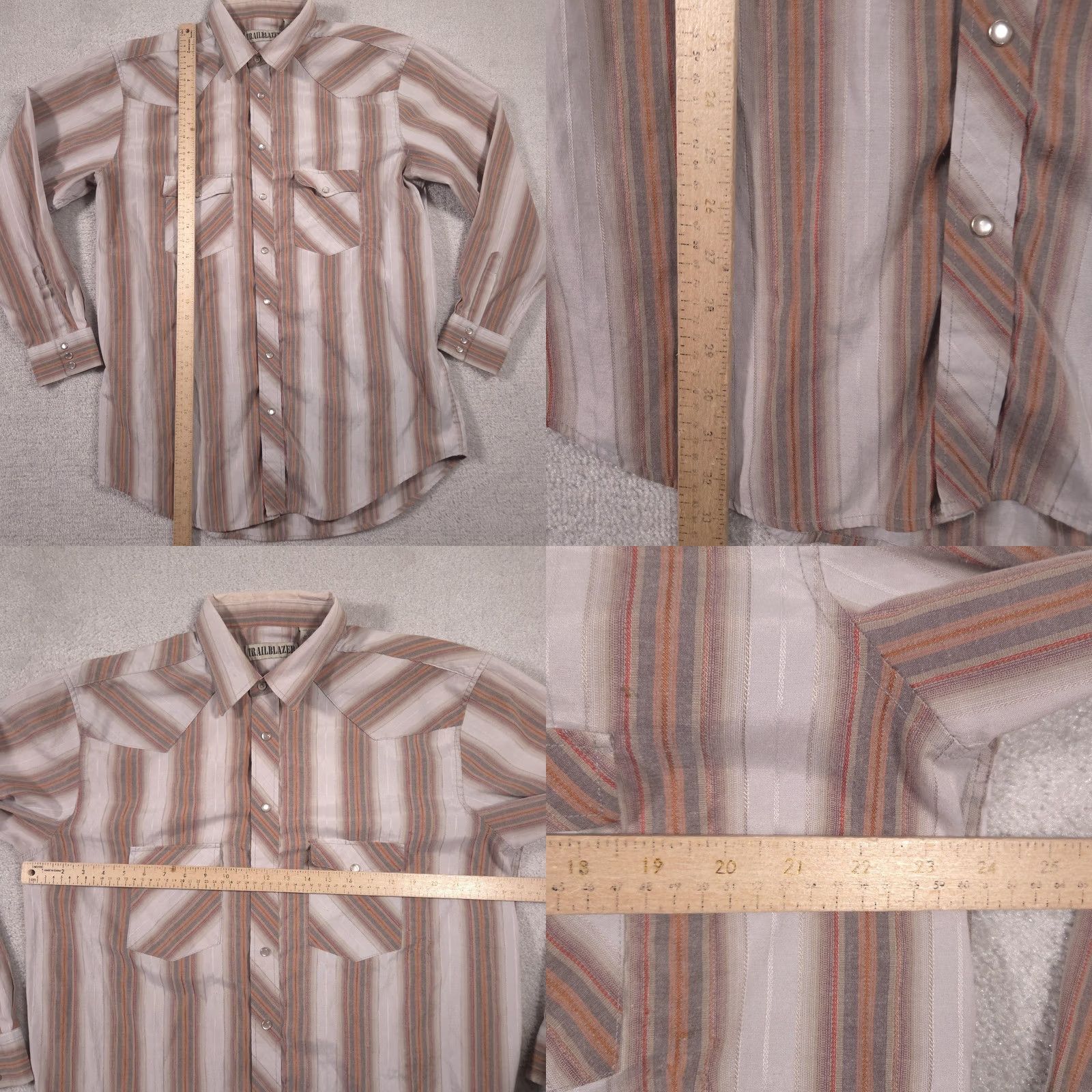 Vintage Trailblazer Shirt Mens XLT Beige Stripe Western Pearl Snap Long Sleeve Cowboy Size US XL / EU 56 / 4 - 8 Thumbnail