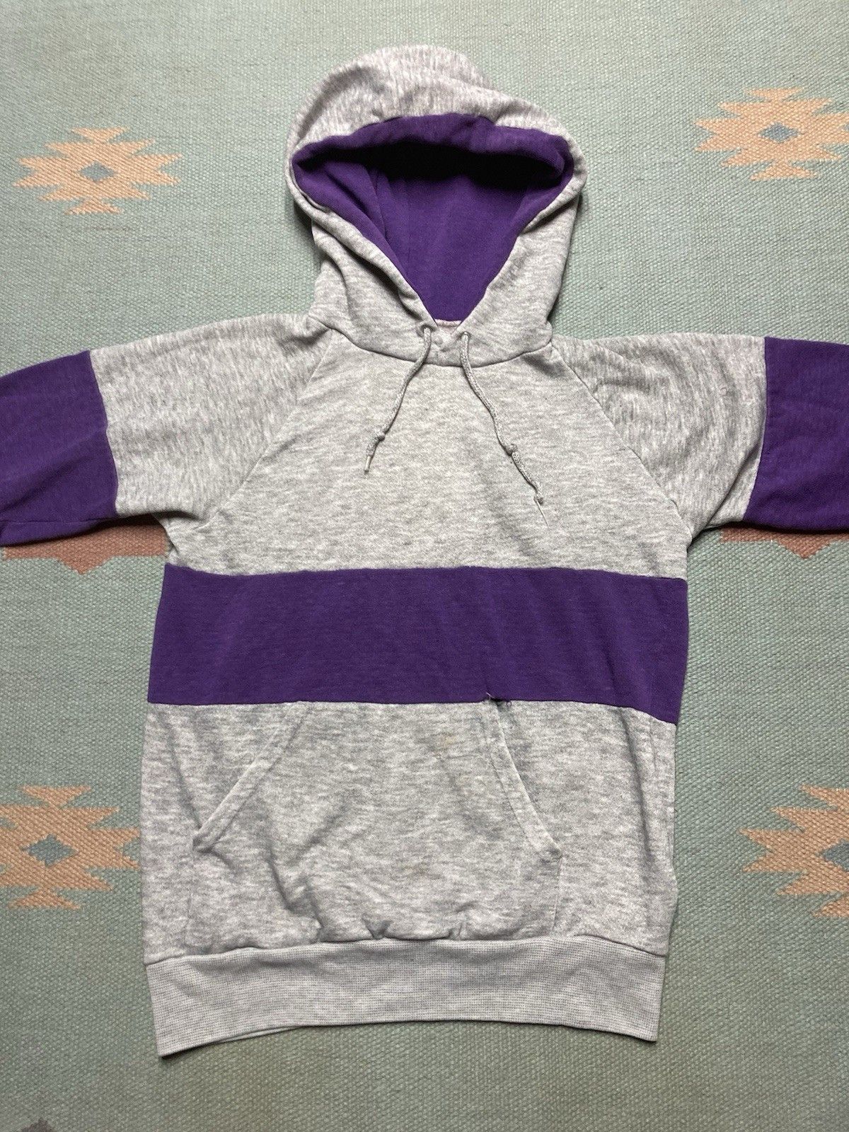 Vintage 70s pullover hoodie 2 tone tri blend soft gray purple Small Size US S / EU 44-46 / 1 - 2 Thumbnail