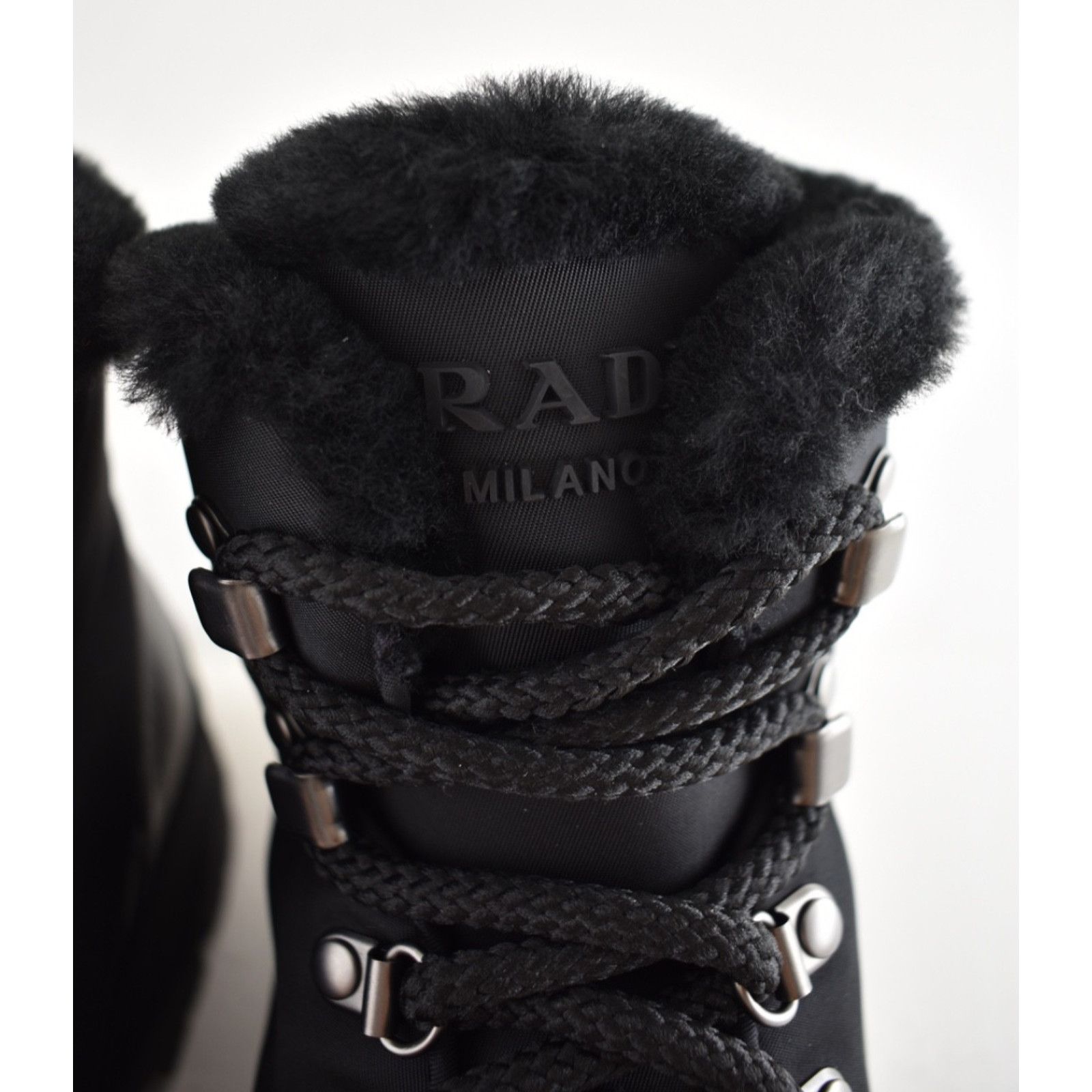 Prada Prada Brixxen 38 Black Shearling Leather Nylon Lug Sole Size US 10.5 / IT 40.5 - 10 Thumbnail