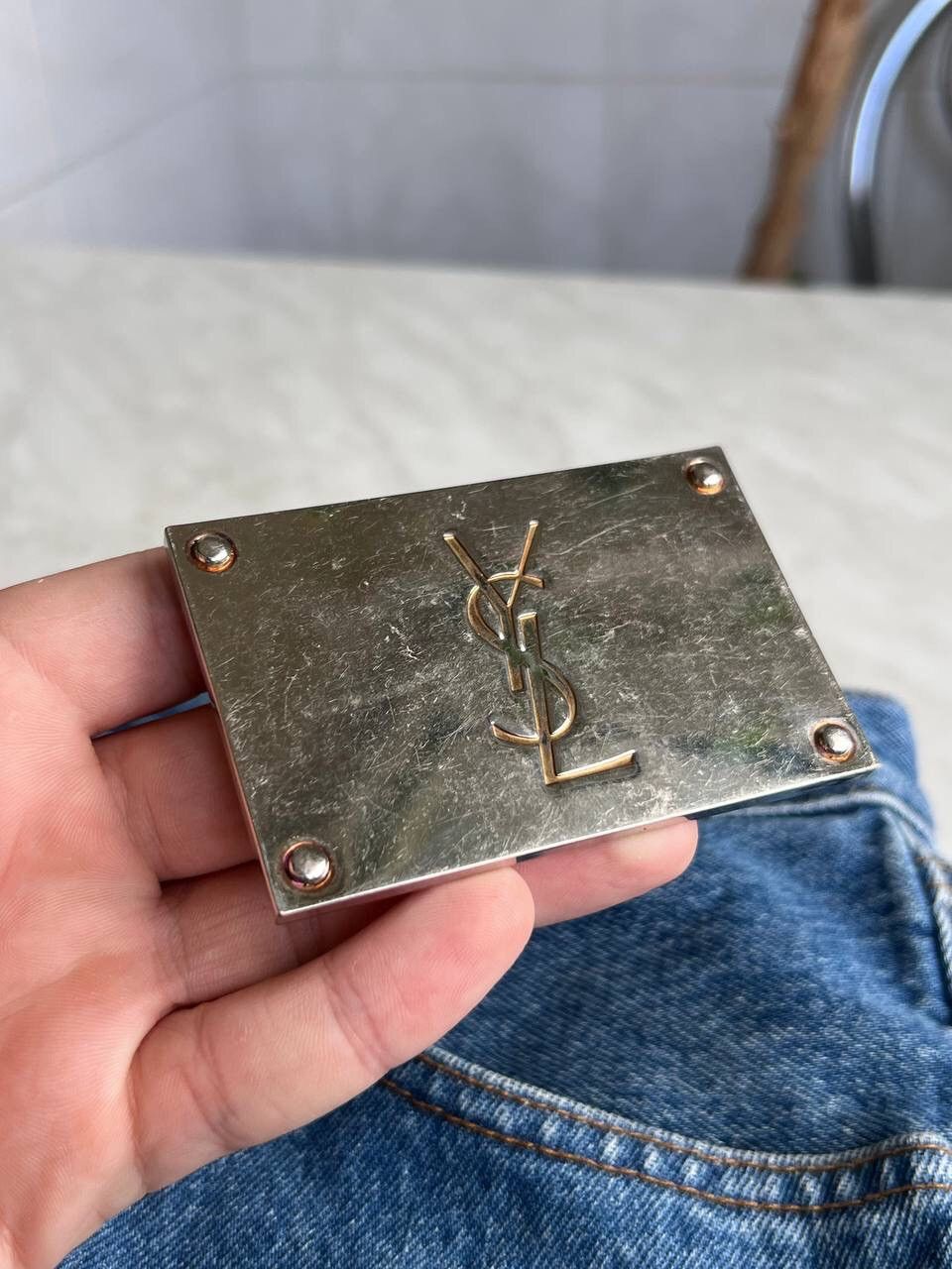 Yves Saint Laurent YSL 2004 Steel Metal Beauty Futuristic Mirror Glass Y2K Rare Size ONE SIZE - 2 Thumbnail