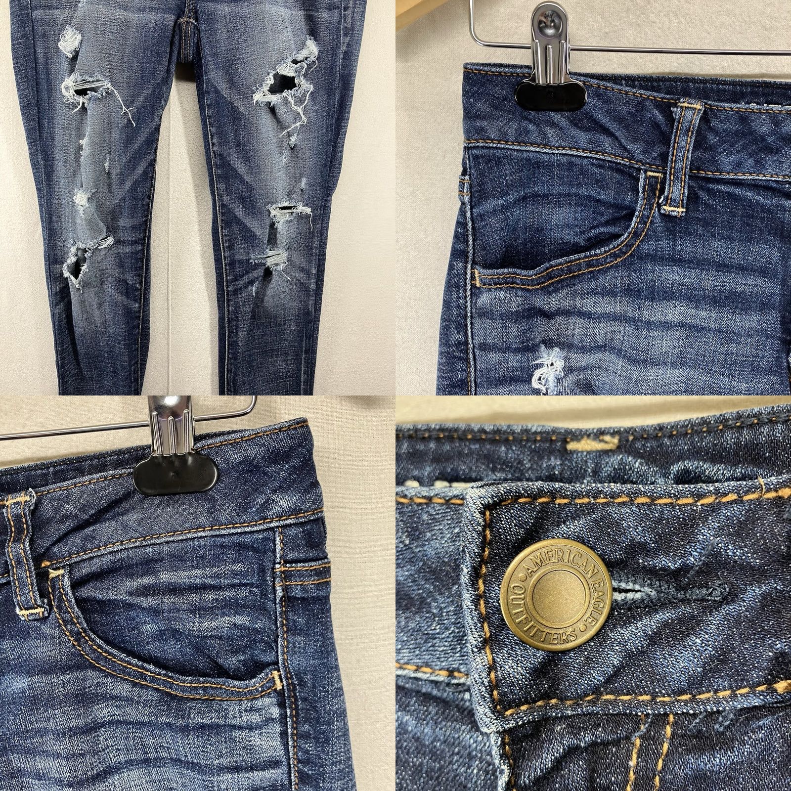 American Eagle Outfitters American Eagle Jeans Women's 6 Reg Blue Distressed Jegging Stretch Indigo Wash Slim Pockets Zip Denim 90s Retro Rock Velours? Size 28" / US 6 / IT 42 - 8 Thumbnail
