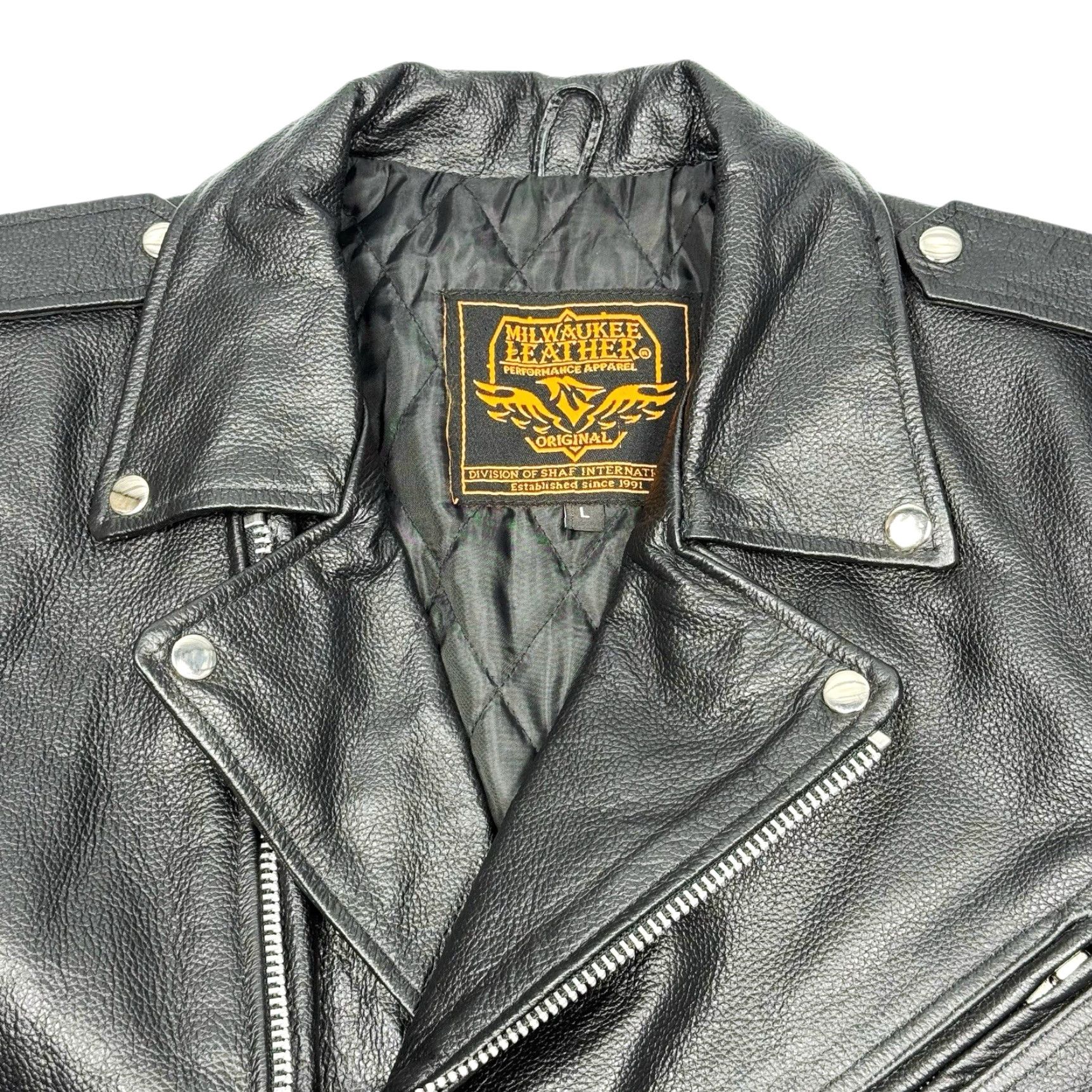 Vintage Milwaukee Leather Black Classic Police Motorcycle Leather Jacket Mens L Size US L / EU 52-54 / 3 - 7 Thumbnail