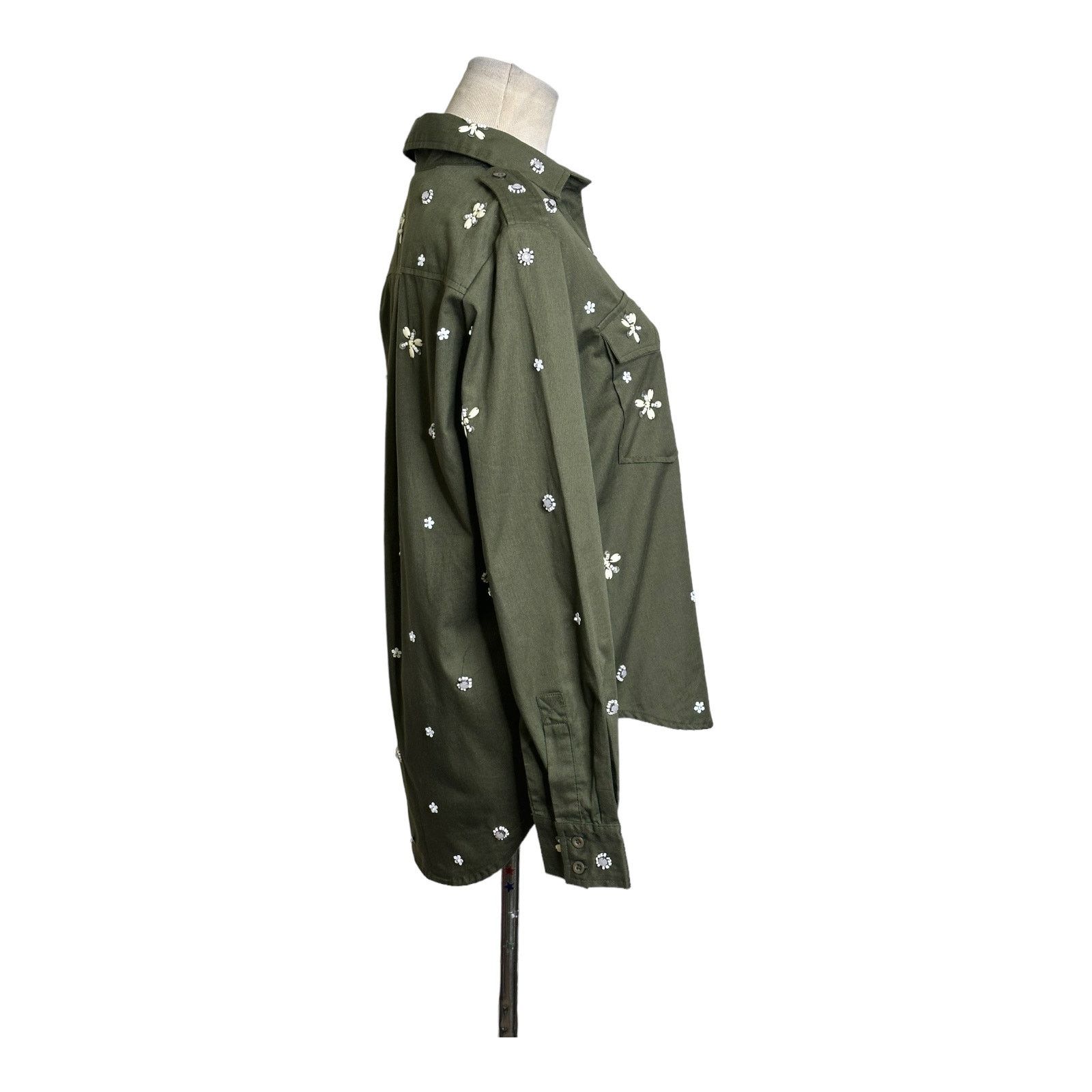Joie Joie “Hayfa” Military Green Button Front Floral Shirt XS Size XS / US 0-2 / IT 36-38 - 12 Thumbnail