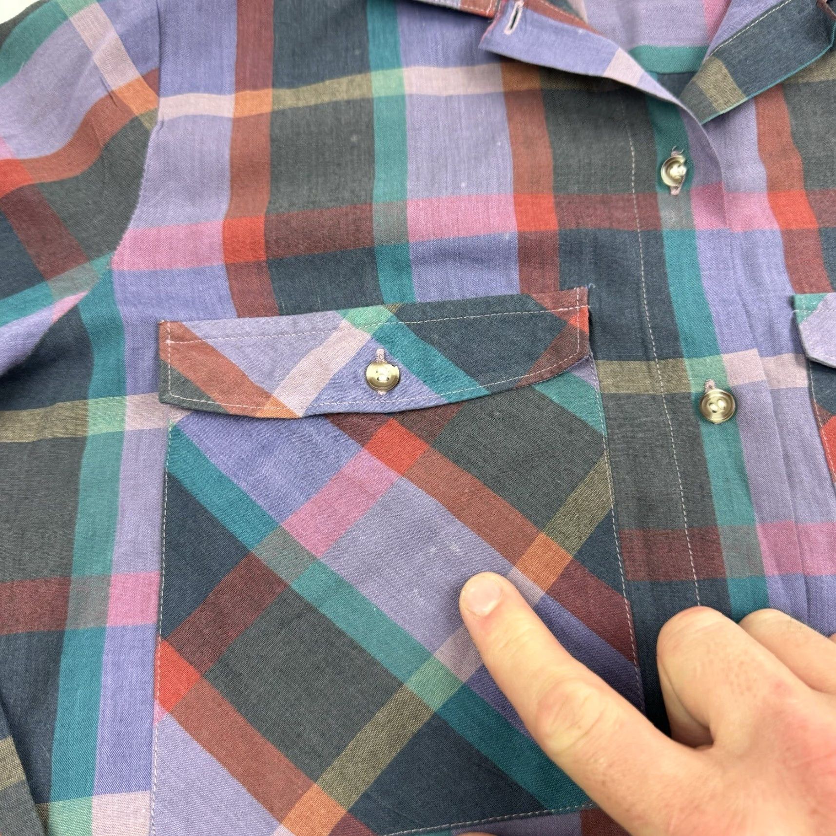 Lee VINTAGE Lee Button-Up Shirt Womens 7/8 Purple Plaid Long Sleeve 1980s 70s Classic Hipster Size M / US 6-8 / IT 42-44 - 7 Thumbnail
