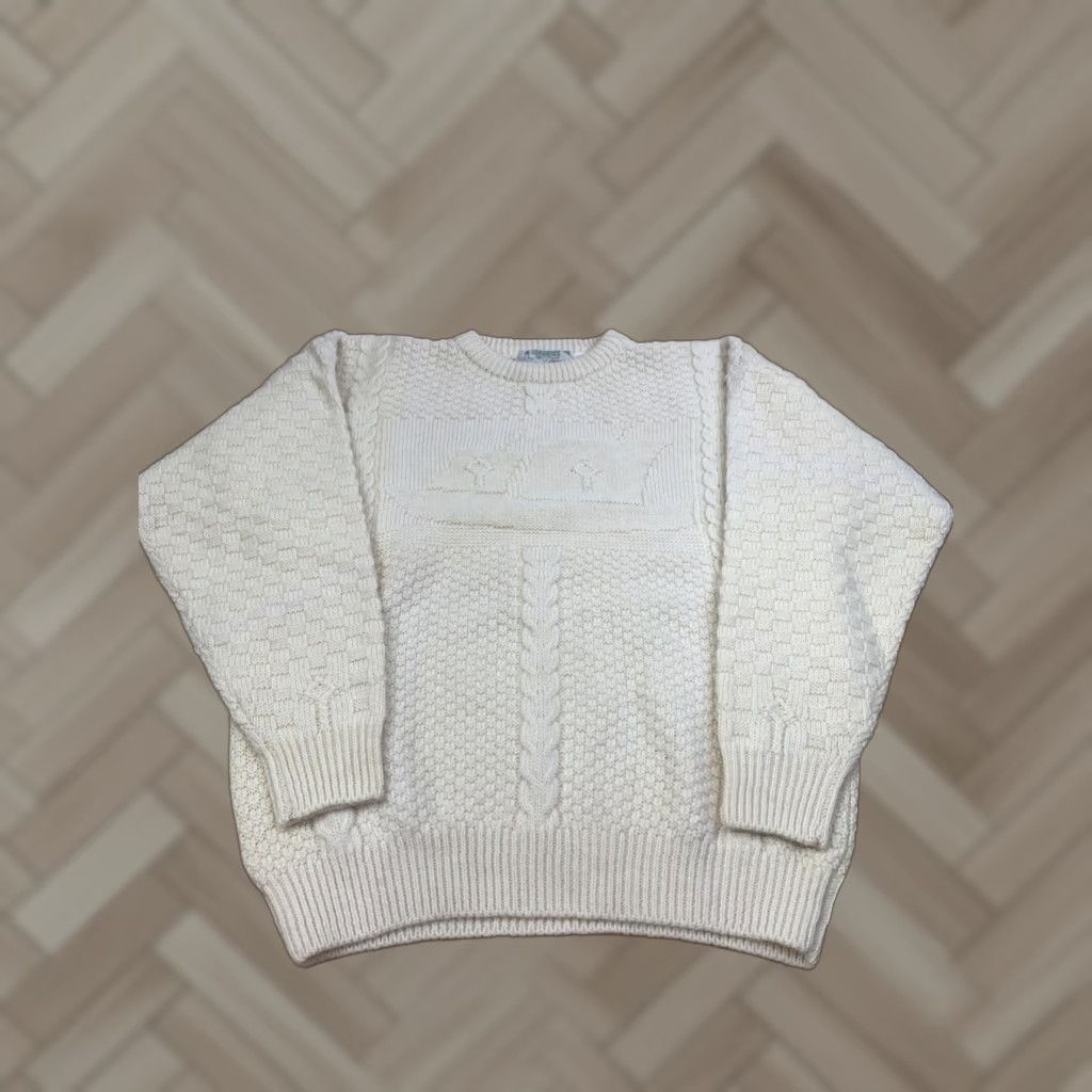 Vintage VINTAGE Shamrock Sweater Mens L Ivory Cable-Knit Wool 12009 Ireland Boat Crew Neck Long Sleeve Pullover Size US L / EU 52-54 / 3 - 1 Thumbnail